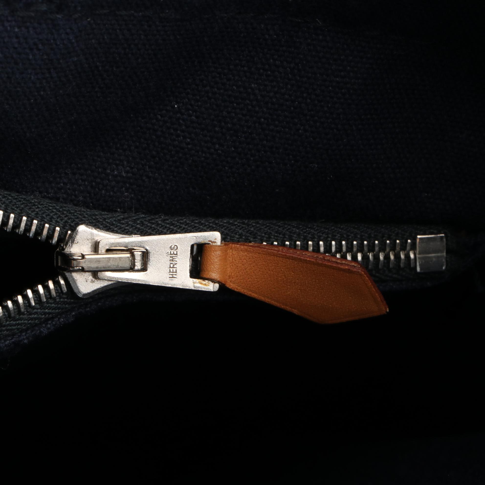 Hermès Fourre Tout MM Tote in Navy and Brown Cotton Canvas