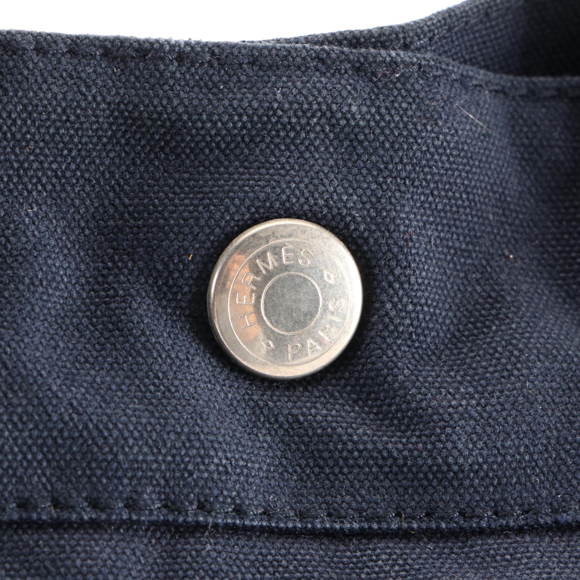 Hermès Fourre Tout MM Tote in Navy and Brown Cotton Canvas