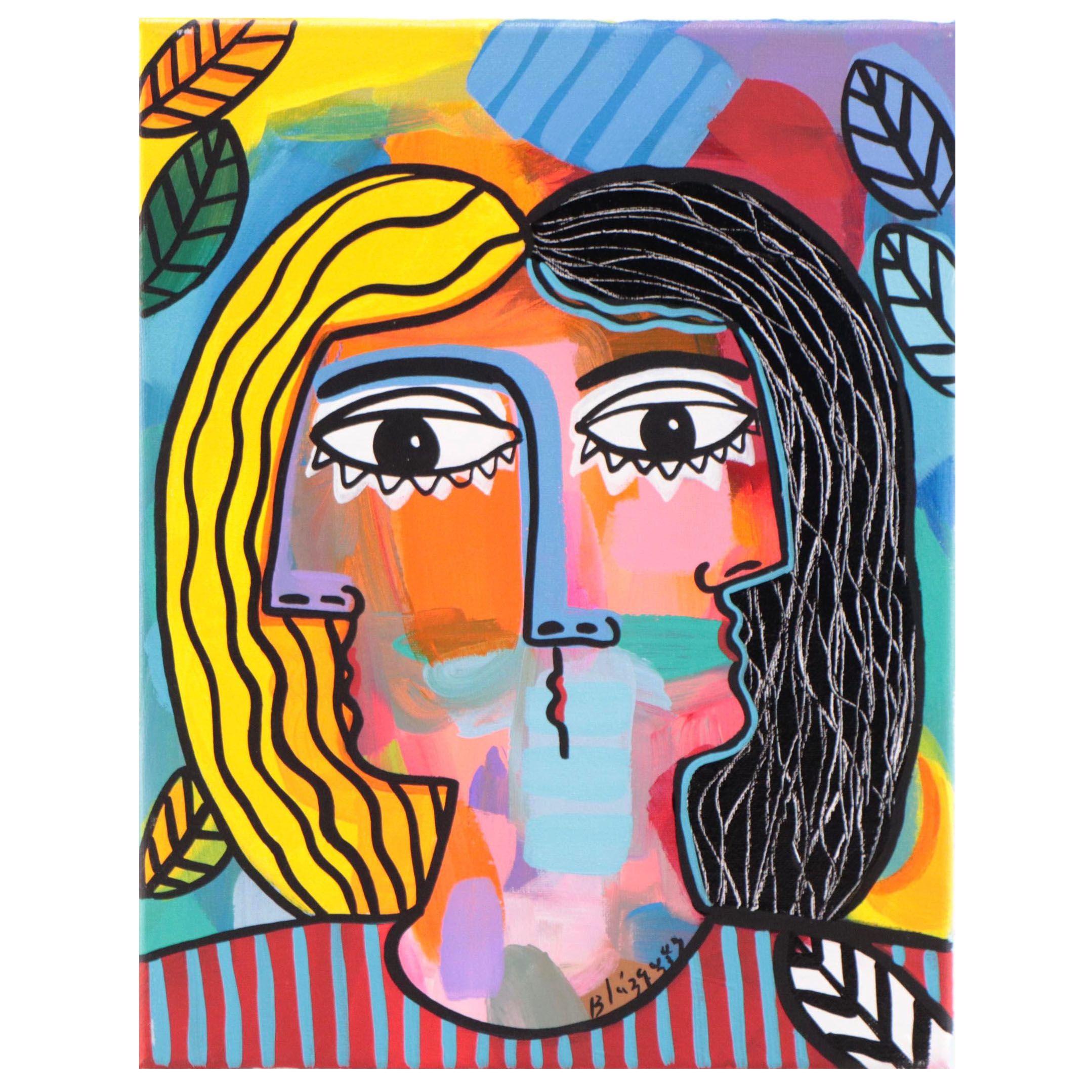 Michel Blázquez Acrylic Painting "Rostros 65," 2023