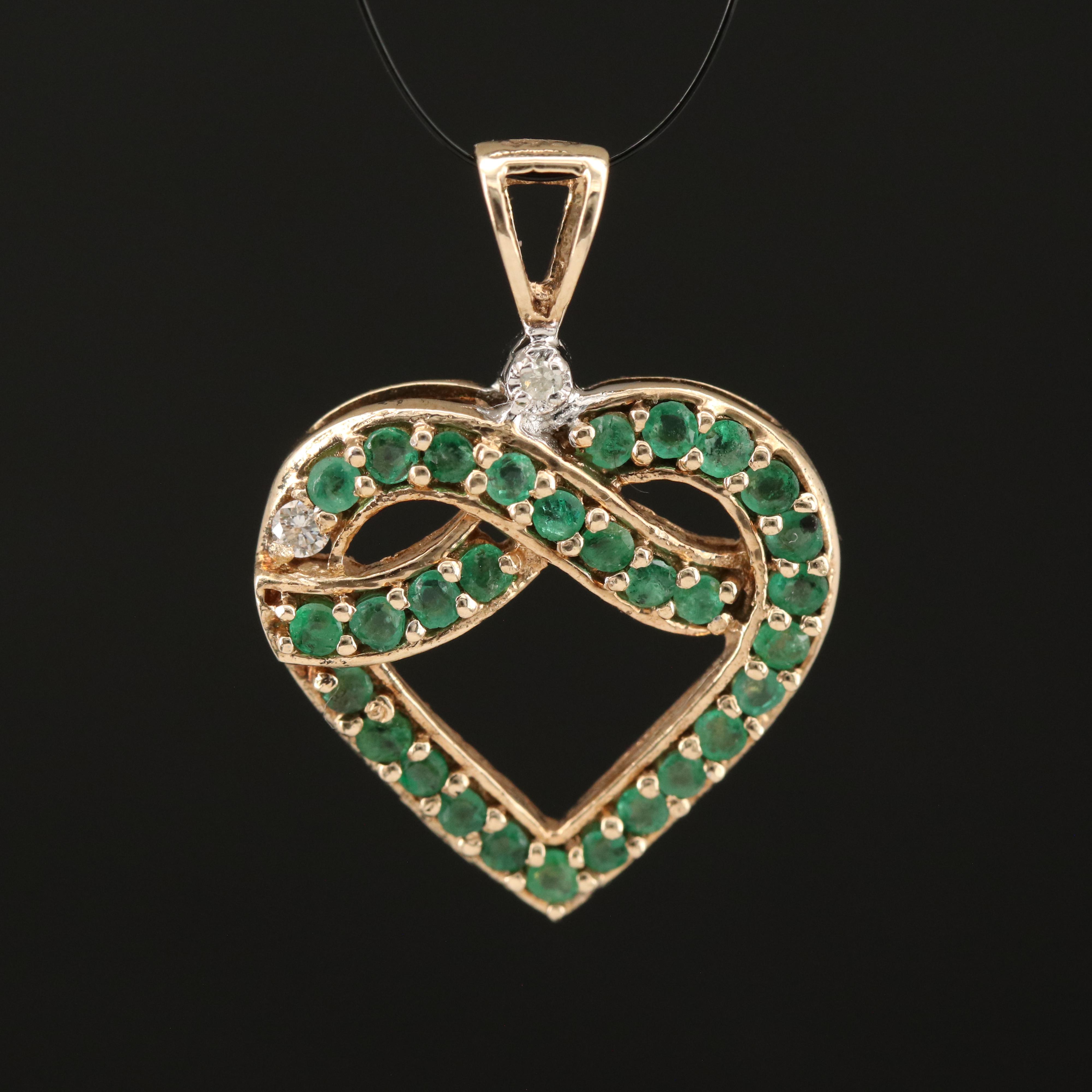 10K Emerald and Diamond Heart Pendant