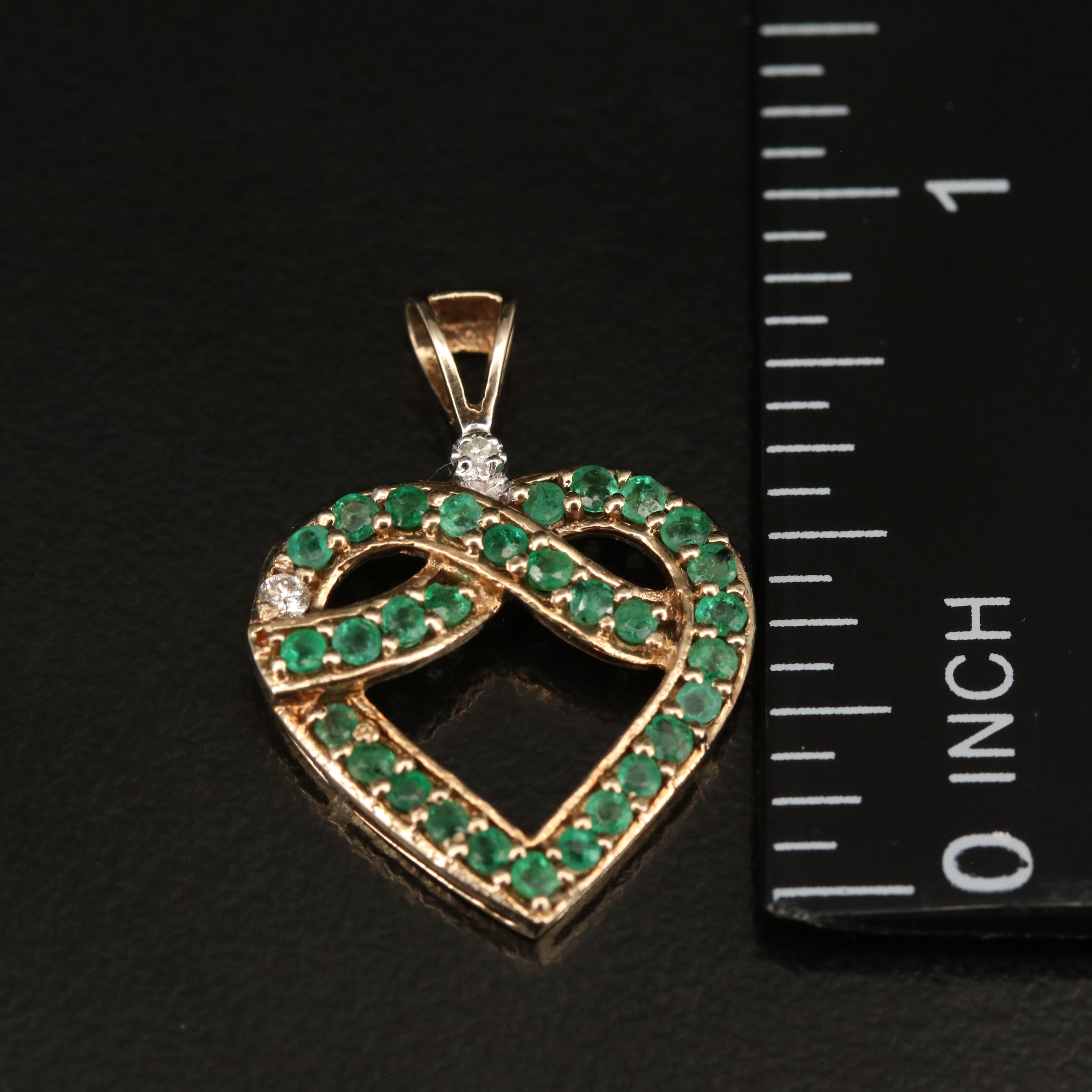 10K Emerald and Diamond Heart Pendant