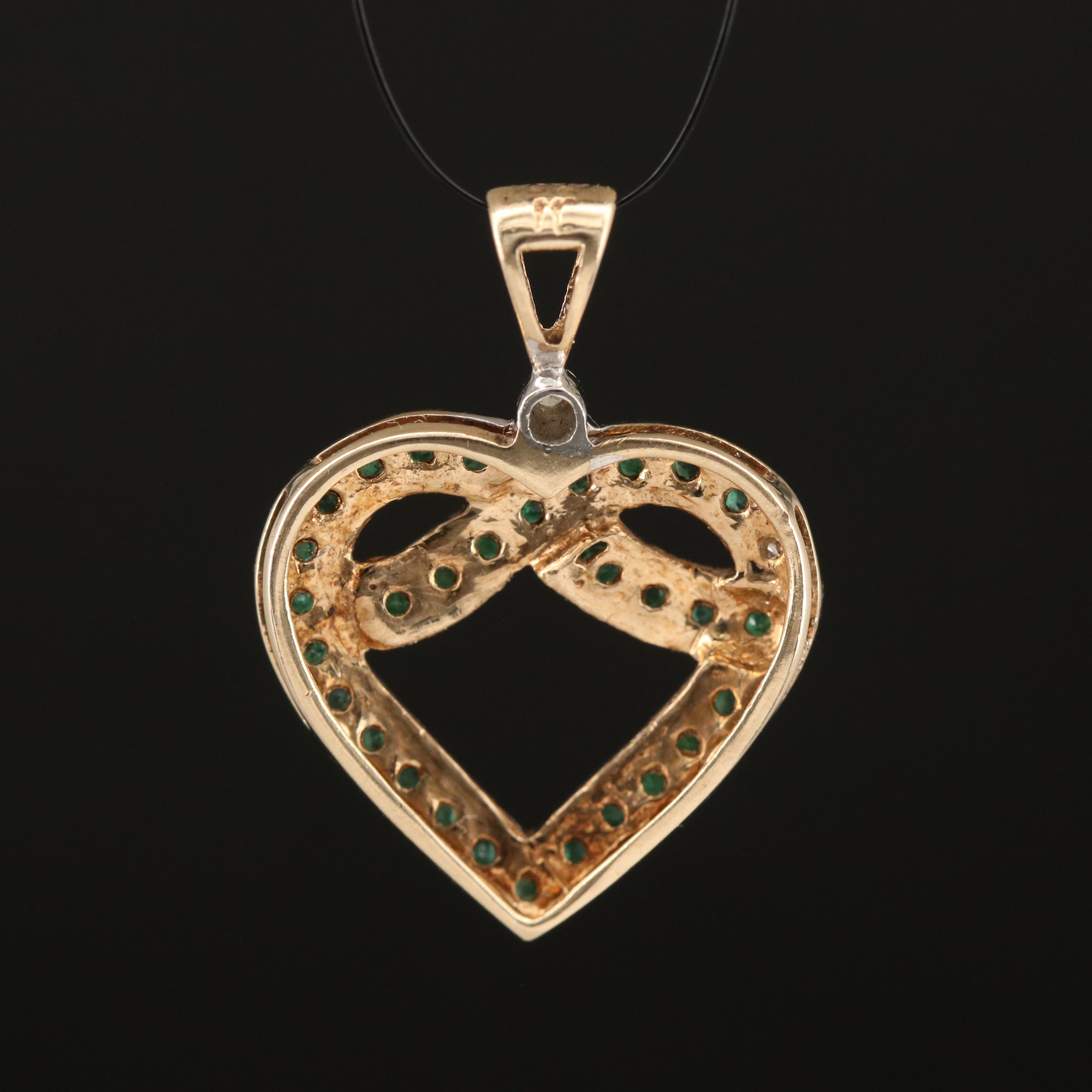 10K Emerald and Diamond Heart Pendant