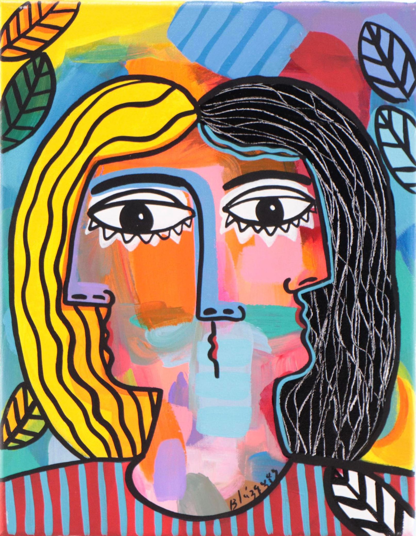 Michel Blázquez Acrylic Painting "Rostros 65," 2023