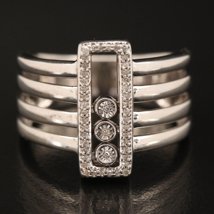 Sterling Diamond Multi-Row Ring