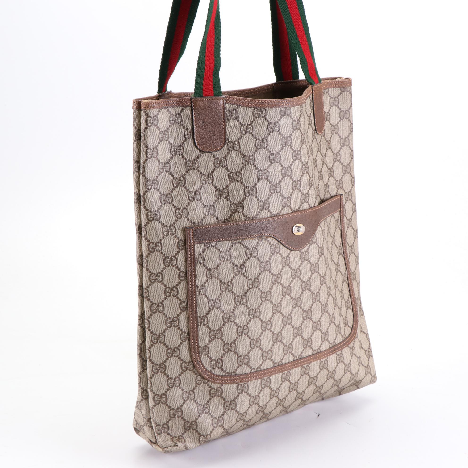 Gucci Accessory Collection Tote in GG Supreme Canvas and Leather with Web Strap