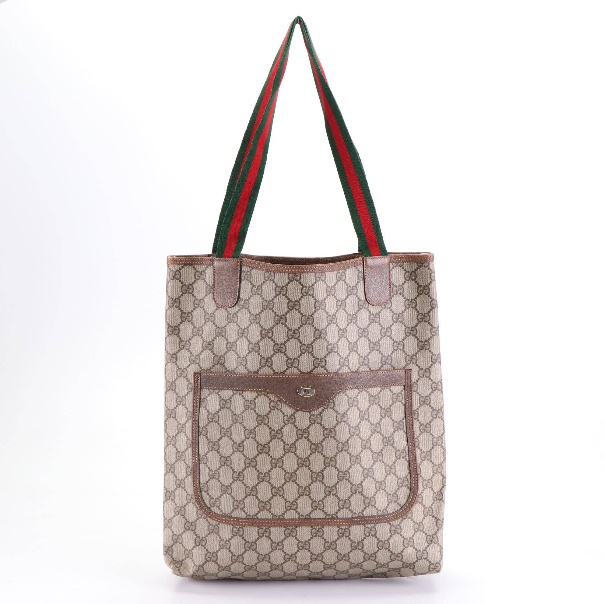 Gucci Accessory Collection Tote in GG Supreme Canvas and Leather with Web Strap