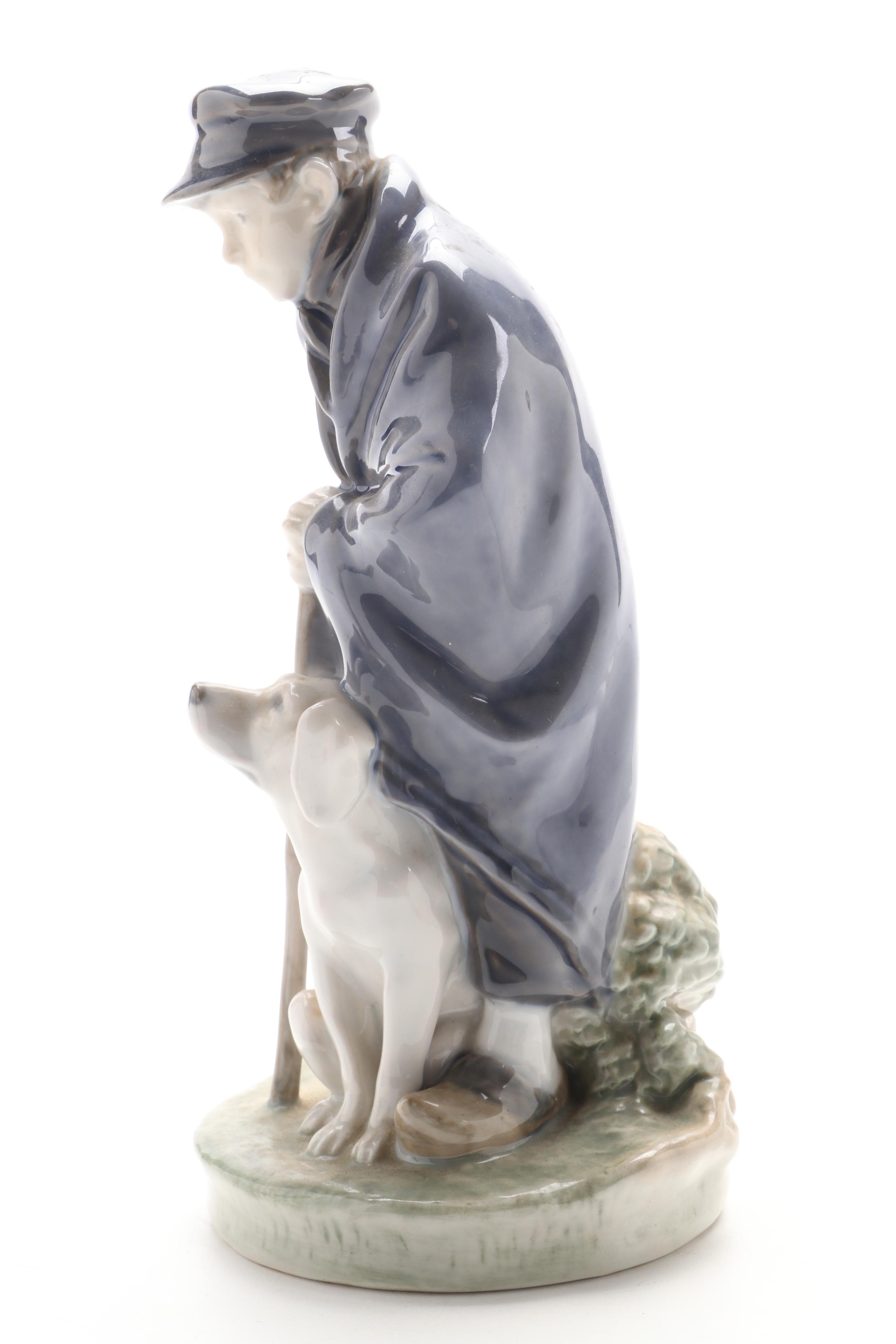 Royal Copenhagen Shephard Boy with Dog and Lladro Sailor Boy with Boat Figurines