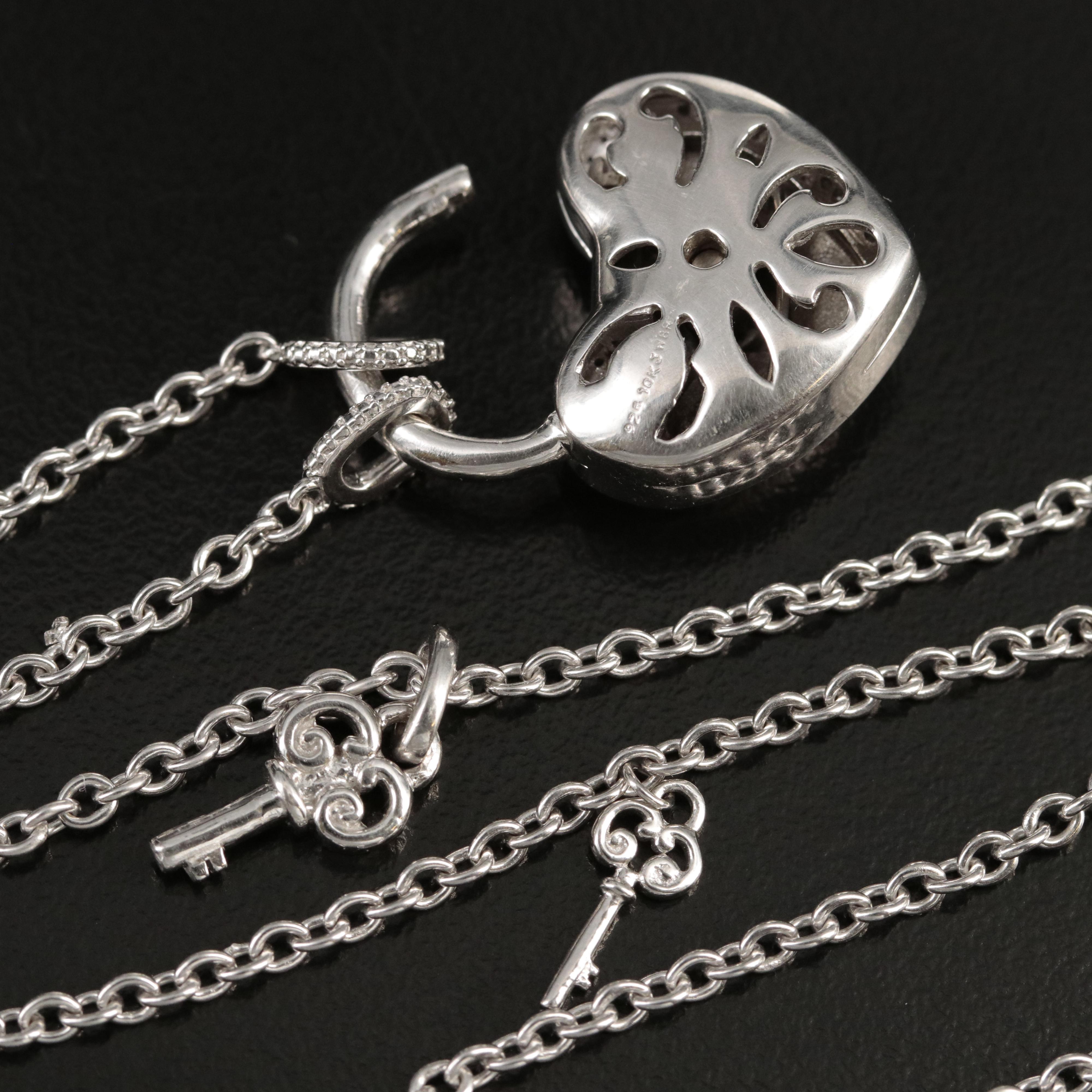 Sterling Diamond Lock and Key Necklace with 10K Rose Gold Accent