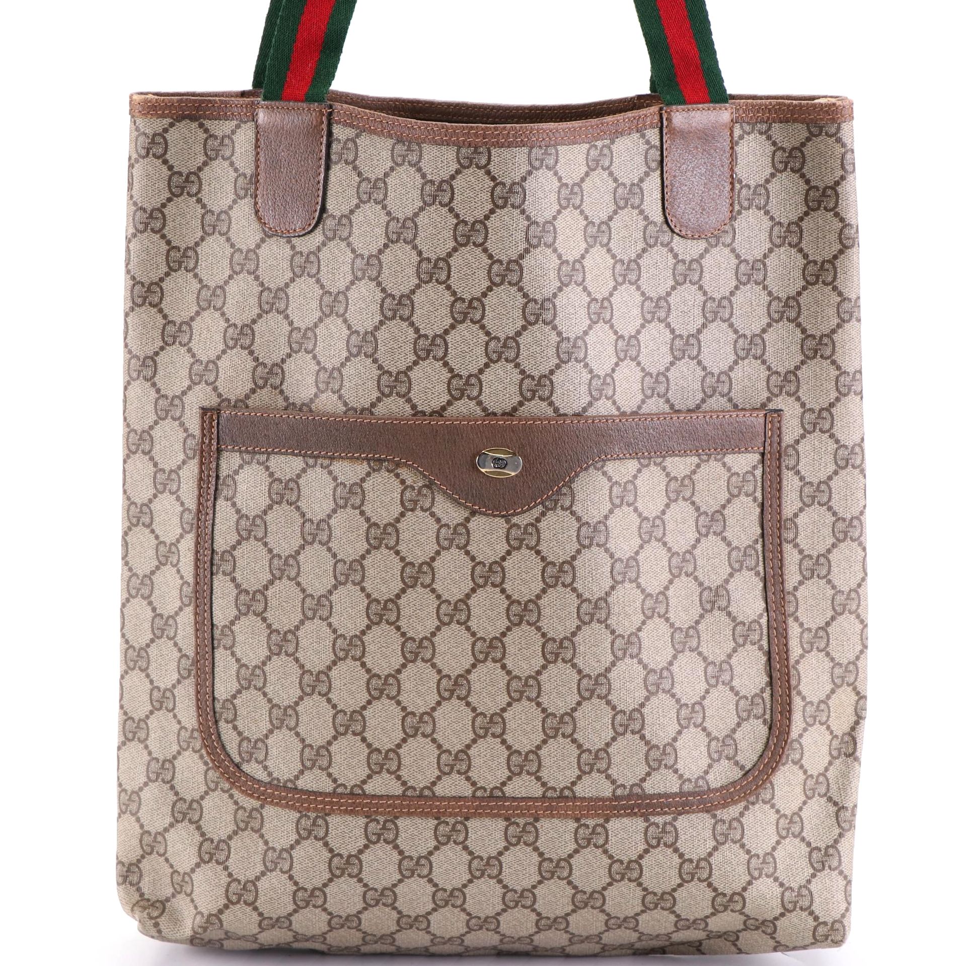 Gucci Accessory Collection Tote in GG Supreme Canvas and Leather with Web Strap
