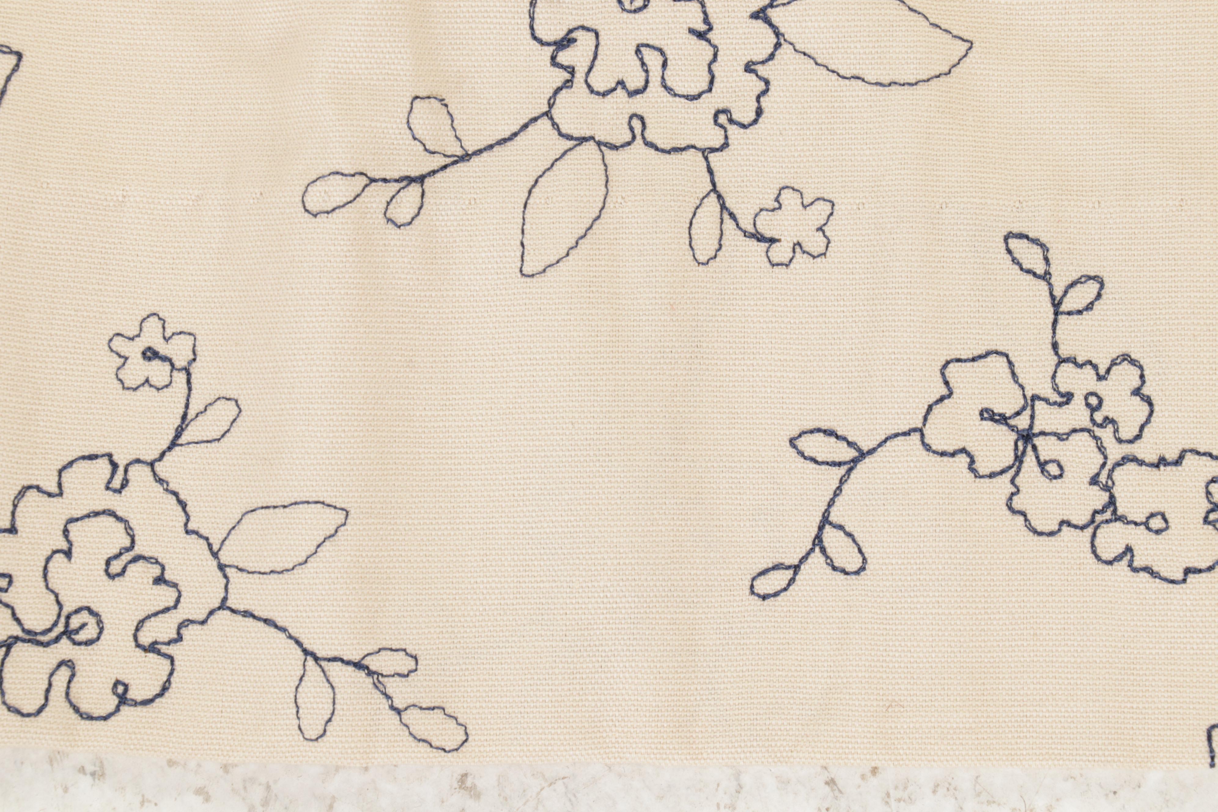 Pair of Custom Embroidered and Lined Pinch Pleat Drapery Panels