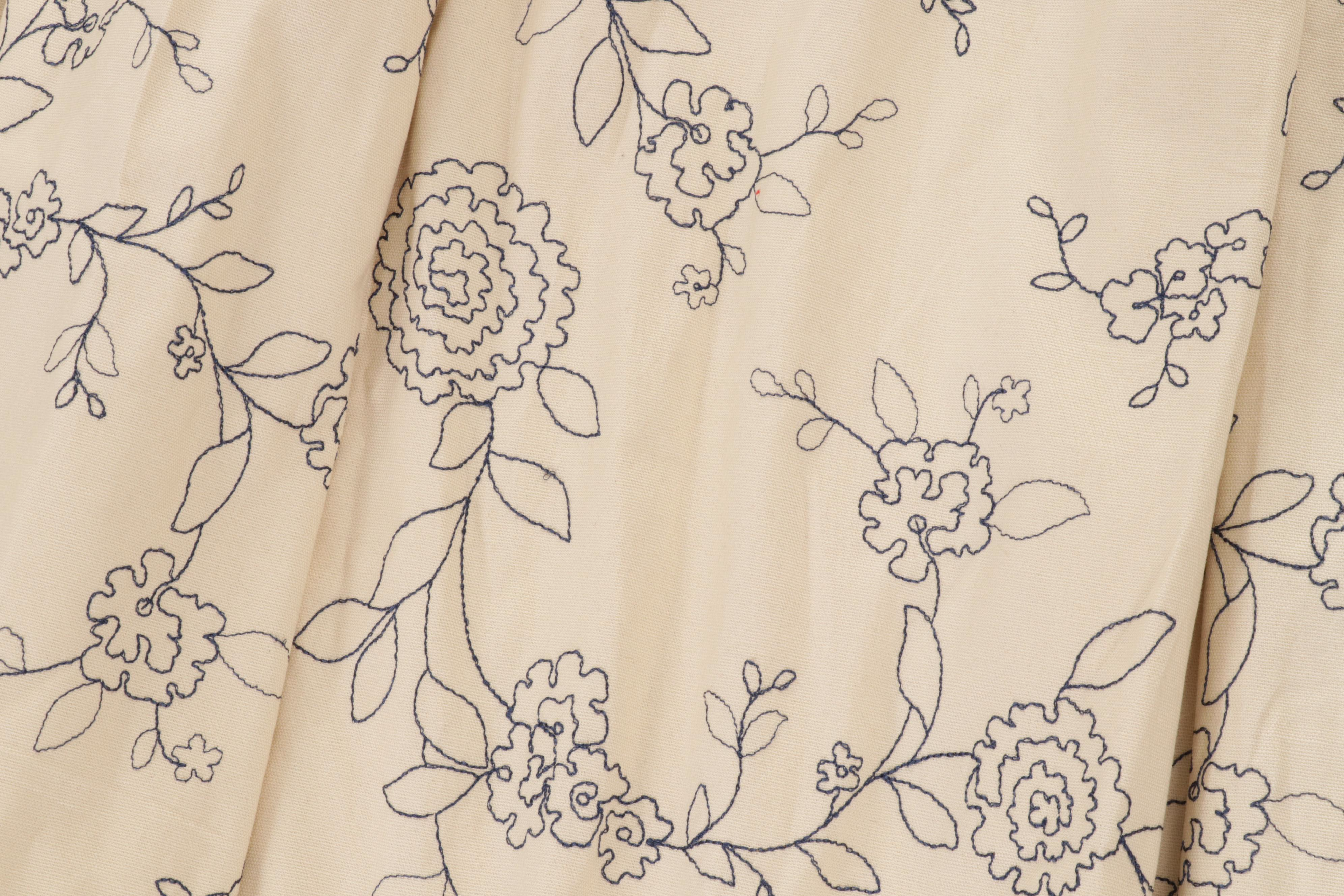 Pair of Custom Embroidered and Lined Pinch Pleat Drapery Panels