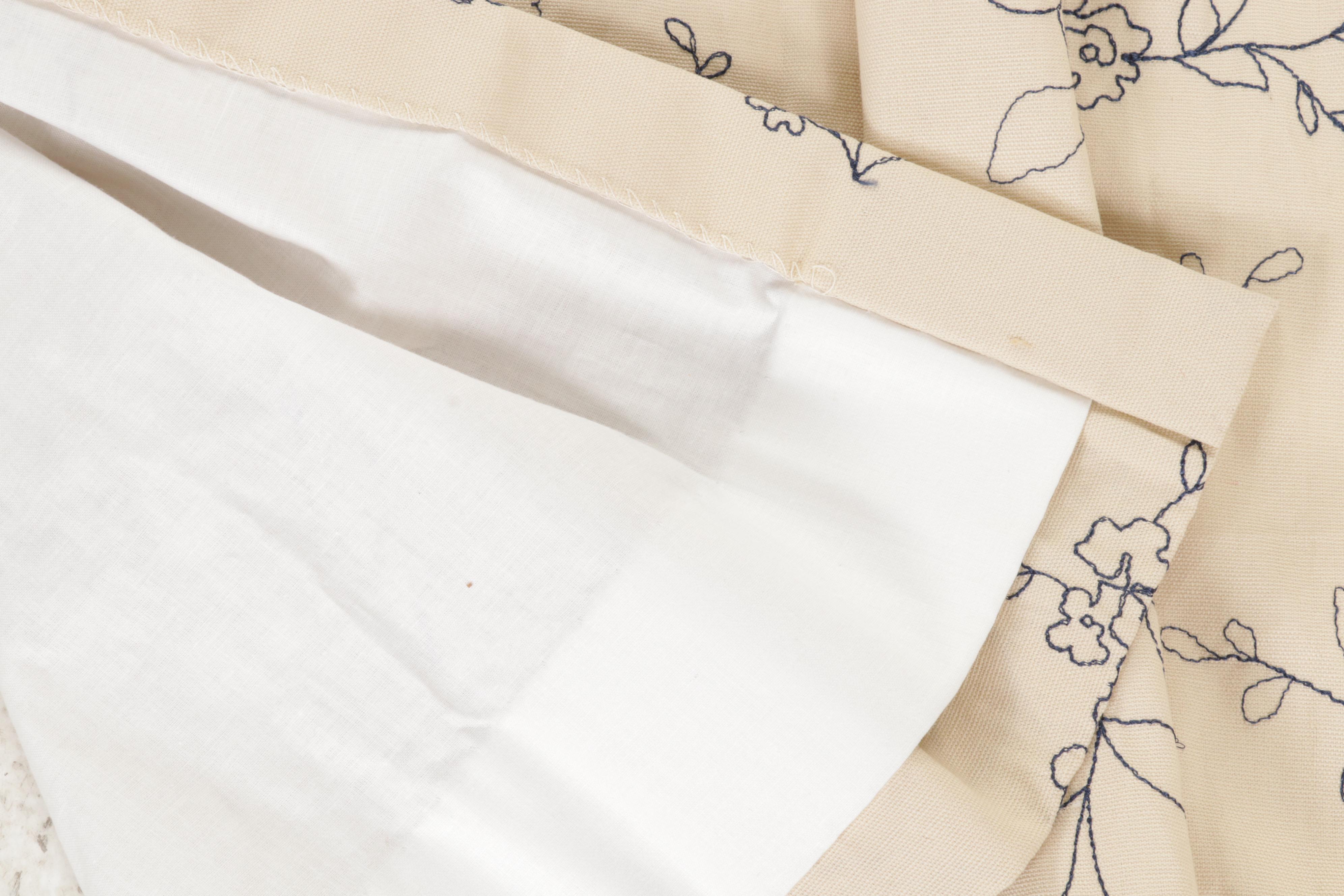 Pair of Custom Embroidered and Lined Pinch Pleat Drapery Panels