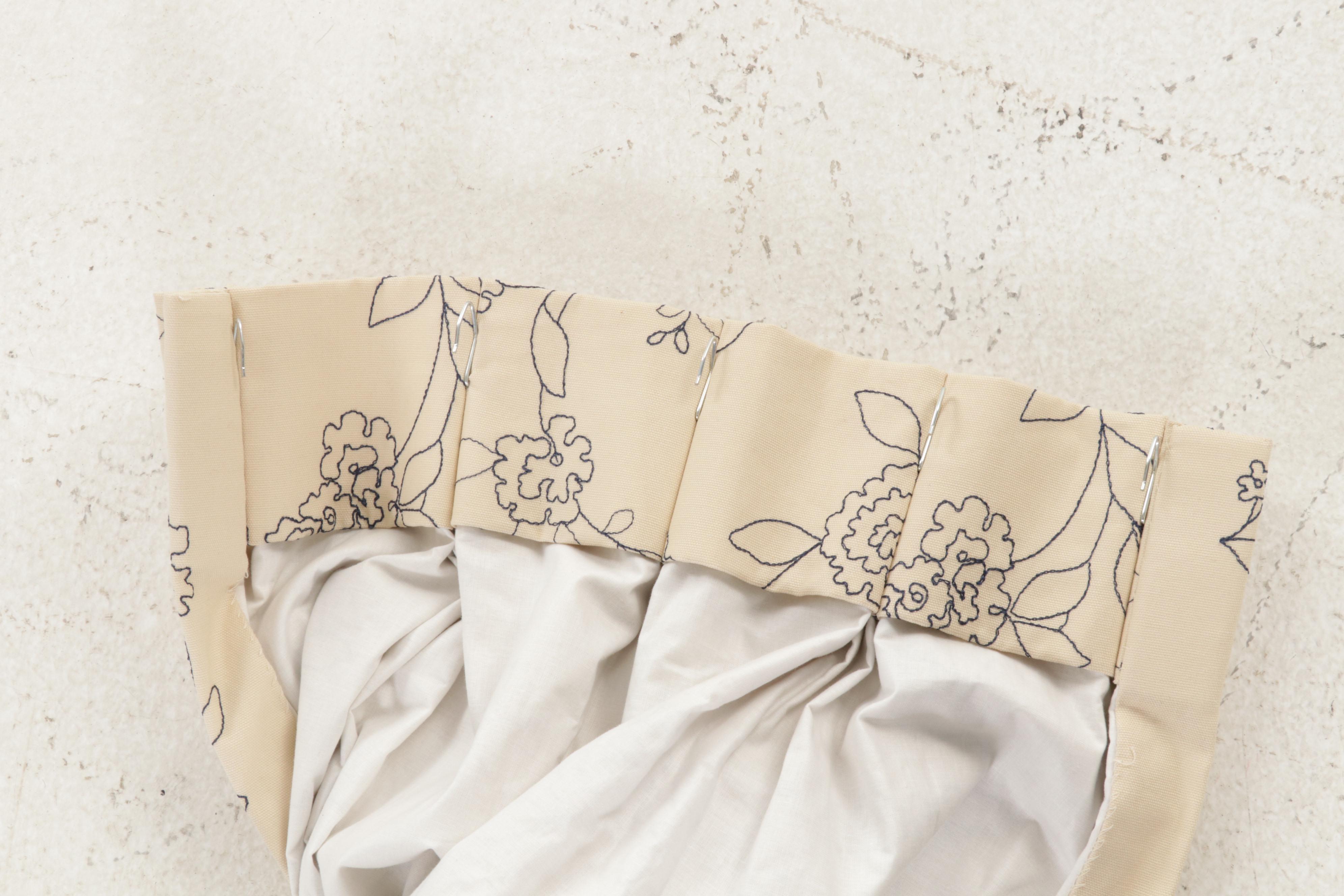 Pair of Custom Embroidered and Lined Pinch Pleat Drapery Panels