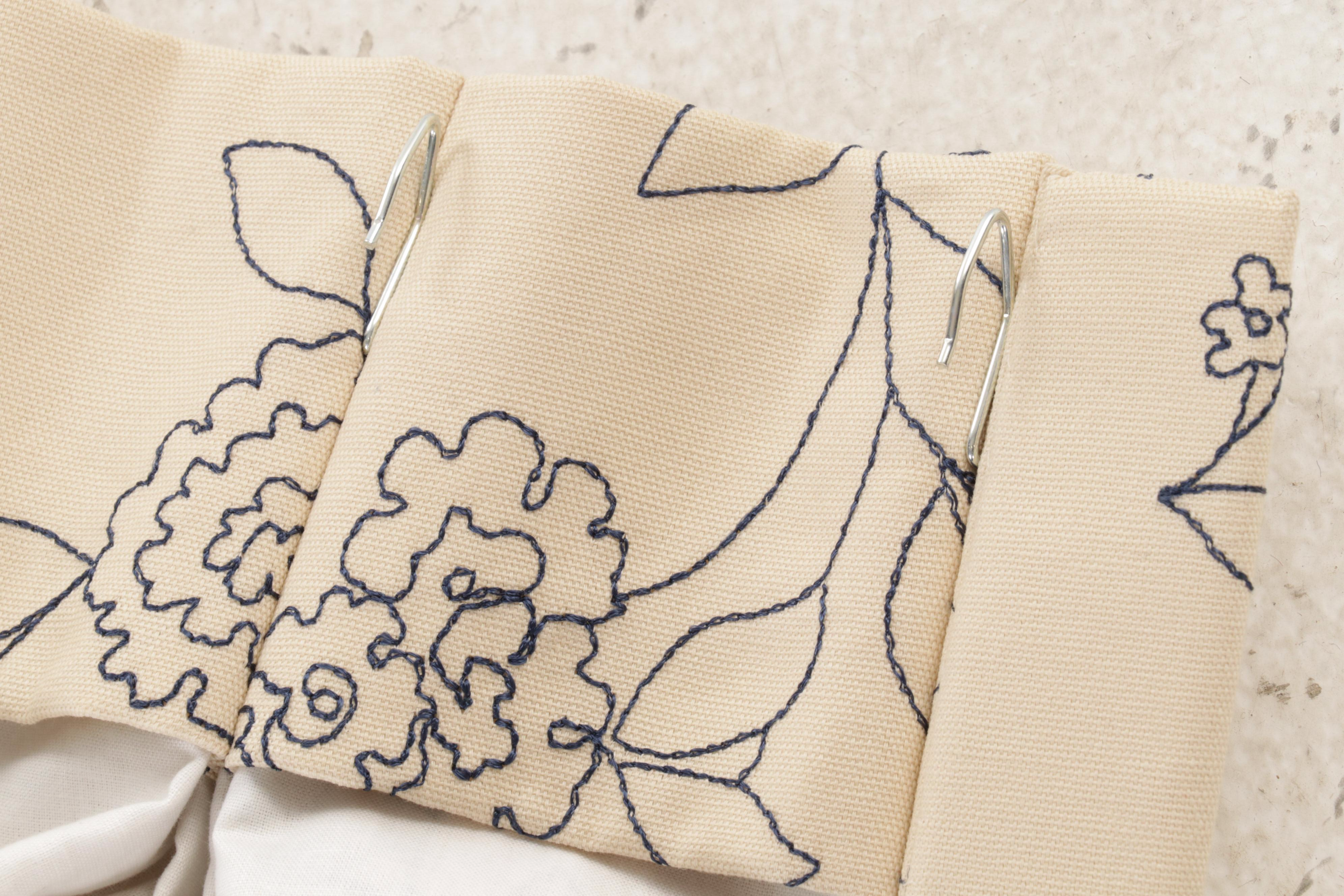 Pair of Custom Embroidered and Lined Pinch Pleat Drapery Panels