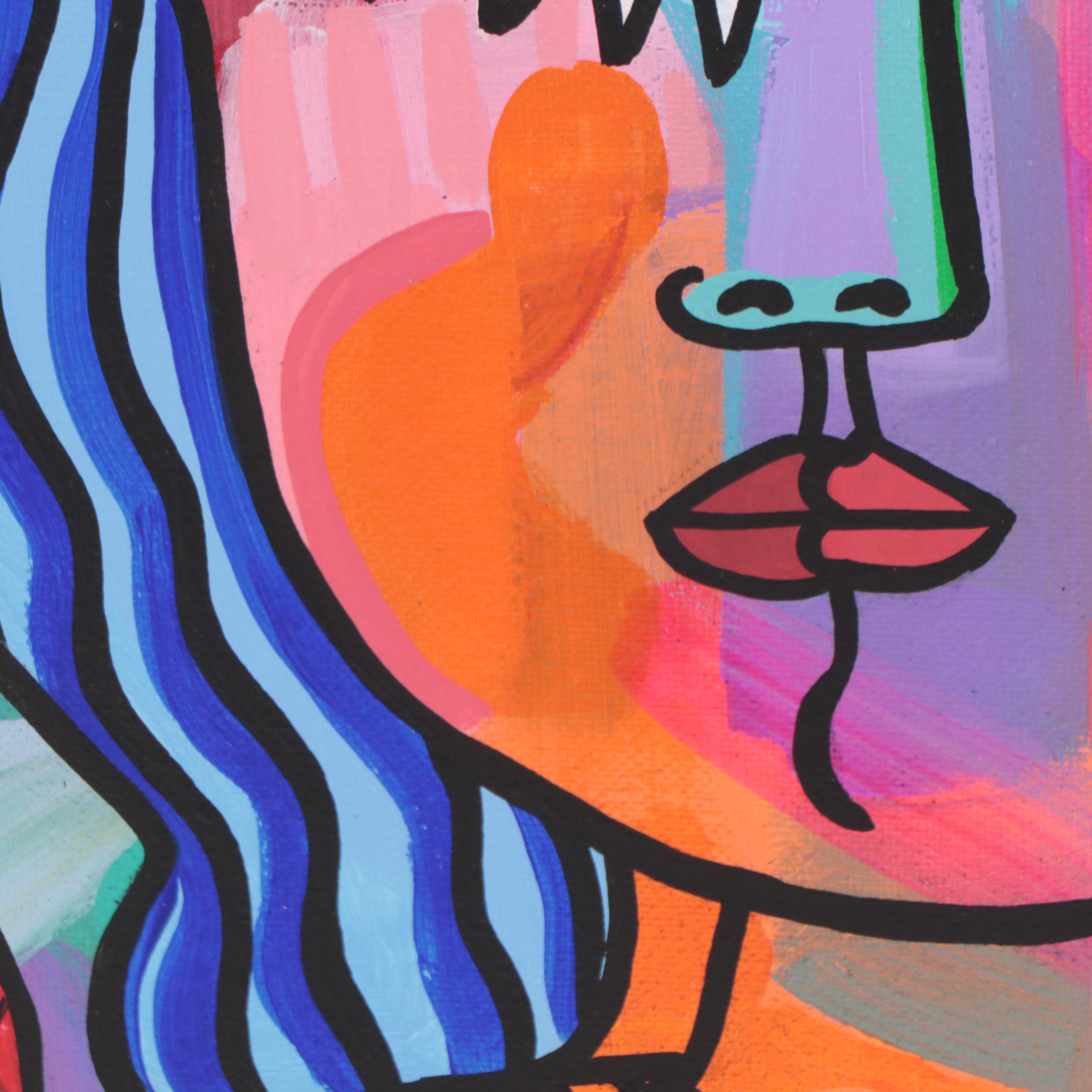 Michel Blázquez Acrylic Painting "Woman With Blue Hat," 2023