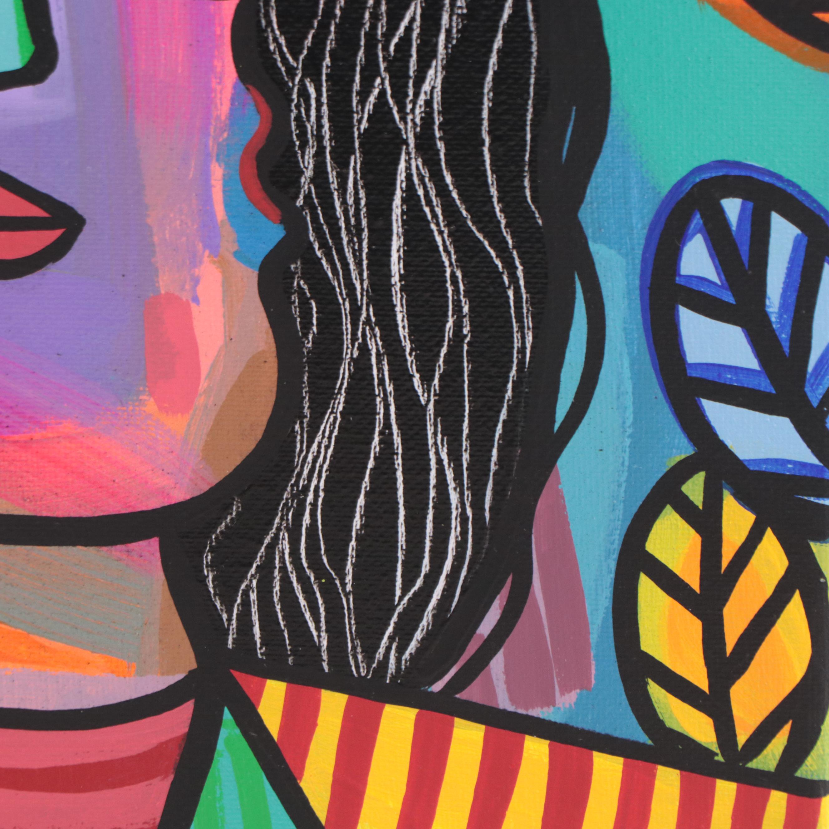 Michel Blázquez Acrylic Painting "Woman With Blue Hat," 2023