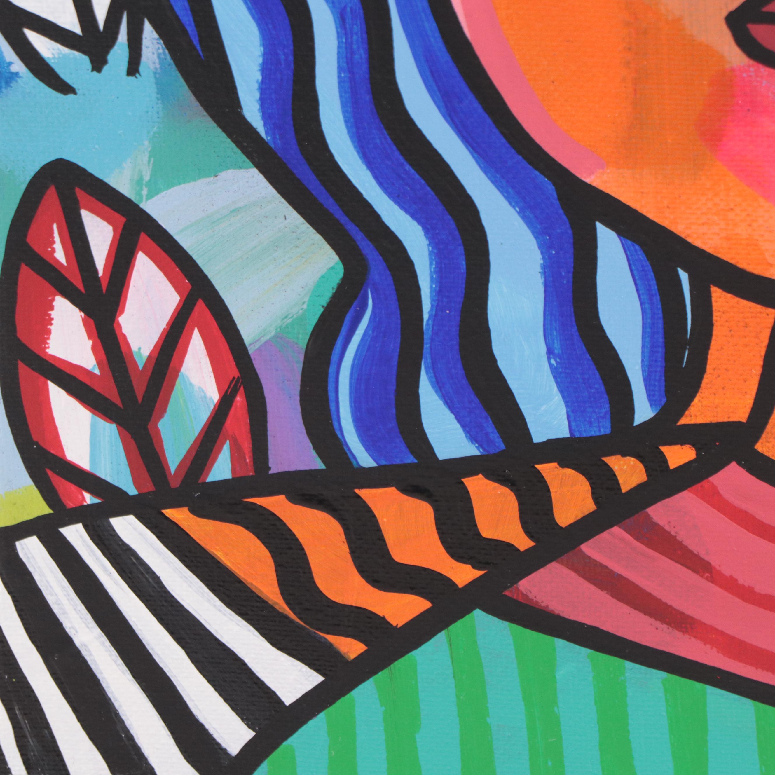 Michel Blázquez Acrylic Painting "Woman With Blue Hat," 2023