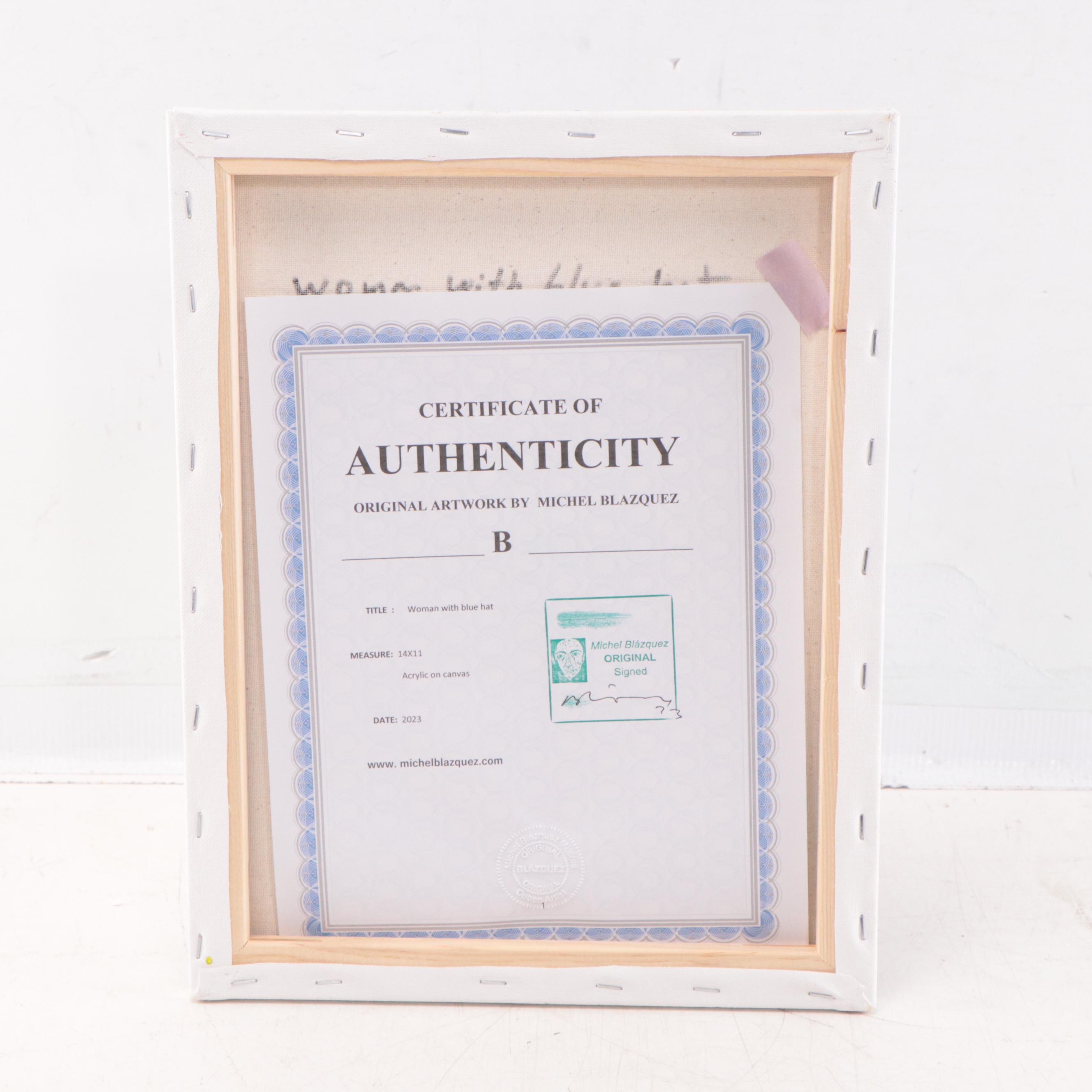 Michel Blázquez Acrylic Painting "Woman With Blue Hat," 2023