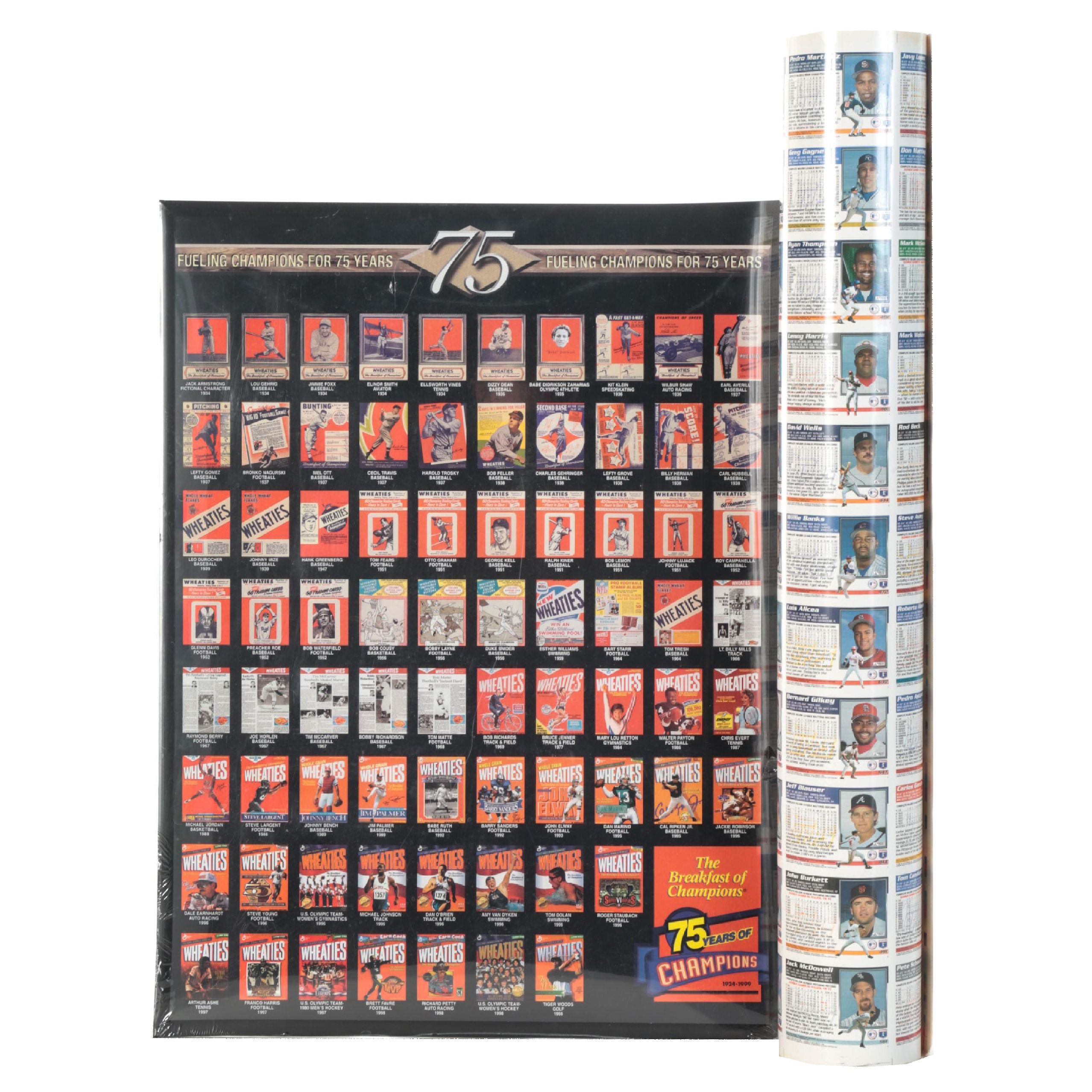 1995 Topps Proof Uncut Baseball Card Sheet, Wheaties 75 Years Framed Poster