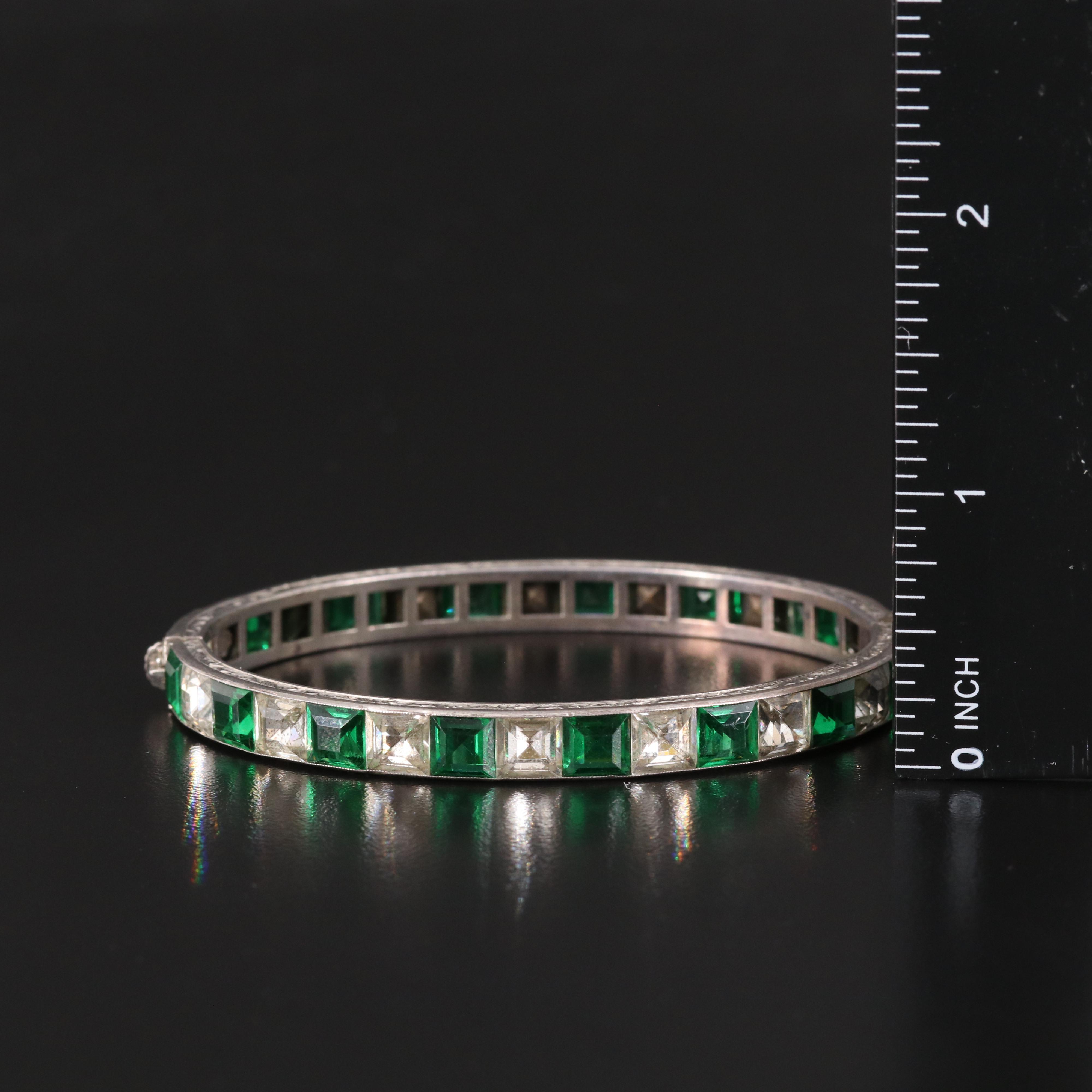 Vintage 800 Silver Faceted Glass Hinged Bangle