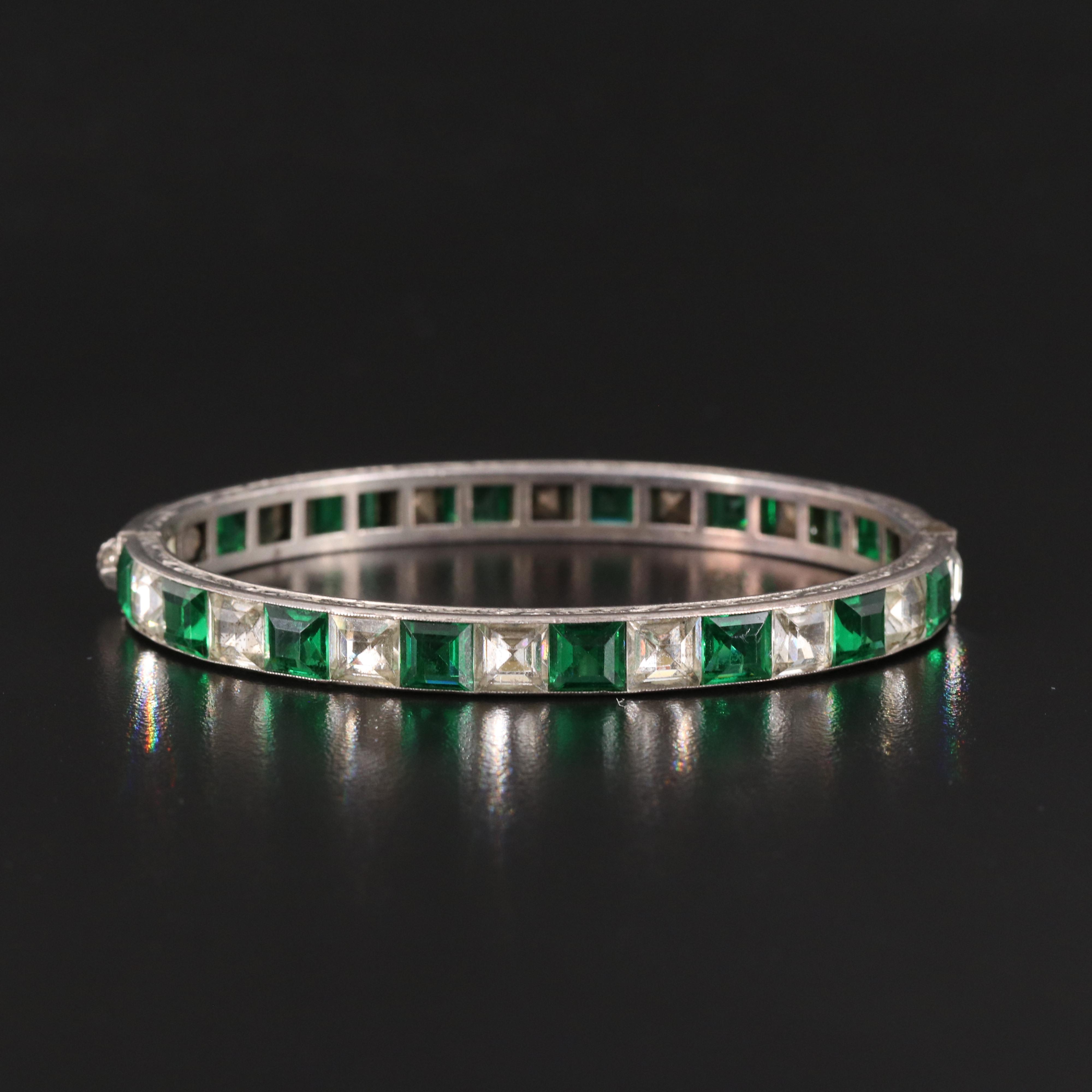 Vintage 800 Silver Faceted Glass Hinged Bangle