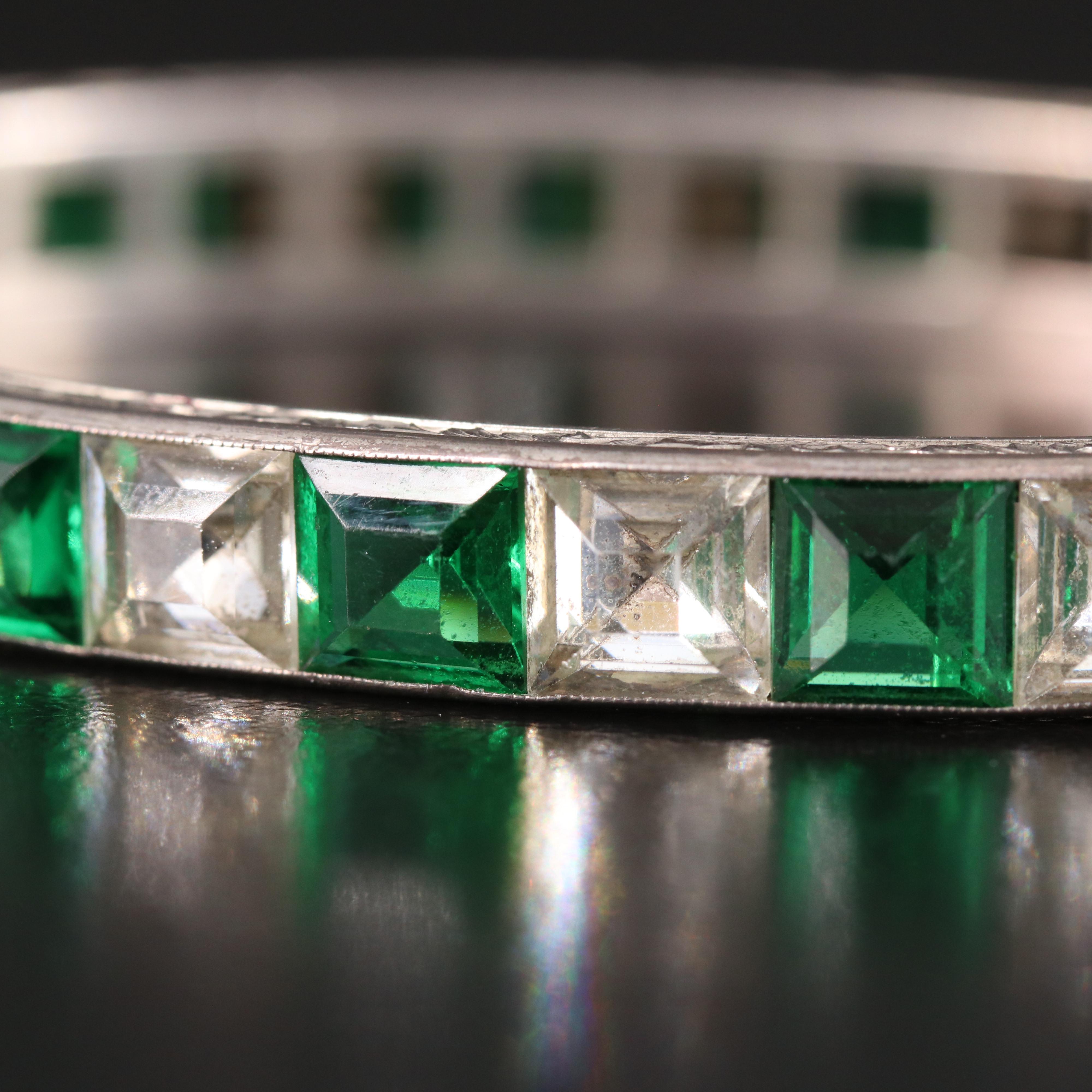 Vintage 800 Silver Faceted Glass Hinged Bangle