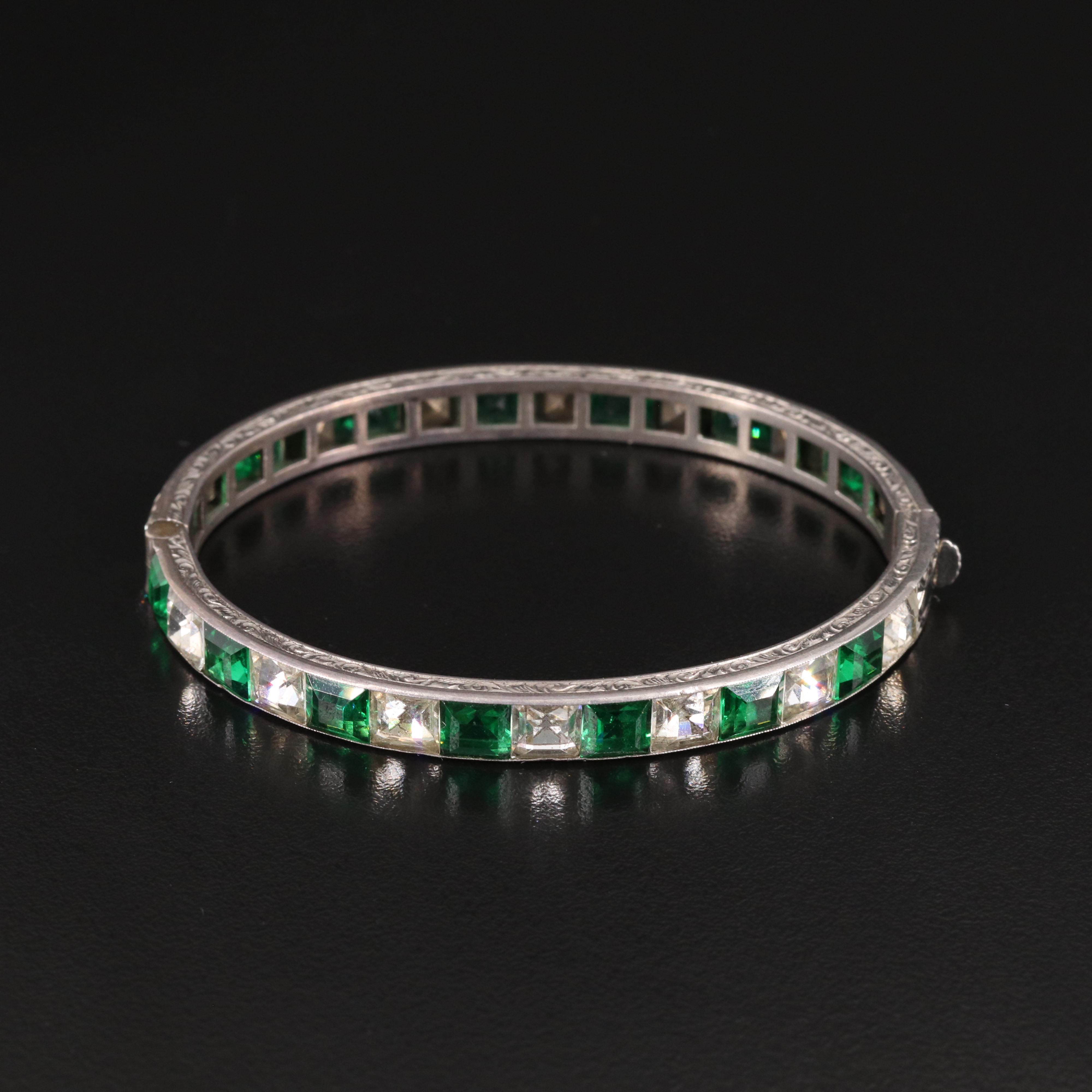 Vintage 800 Silver Faceted Glass Hinged Bangle