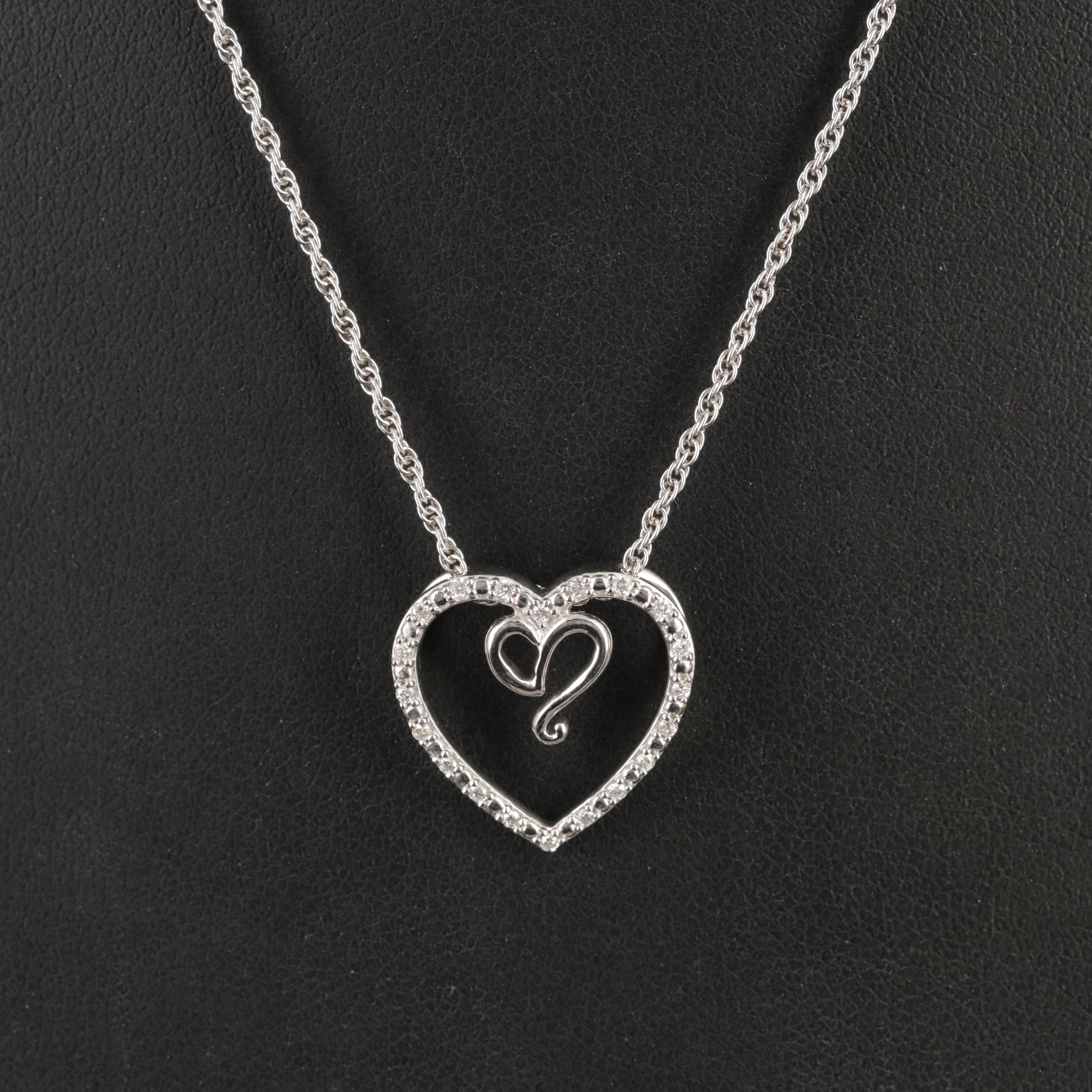 Sterling Diamond Heart Pendant Necklace