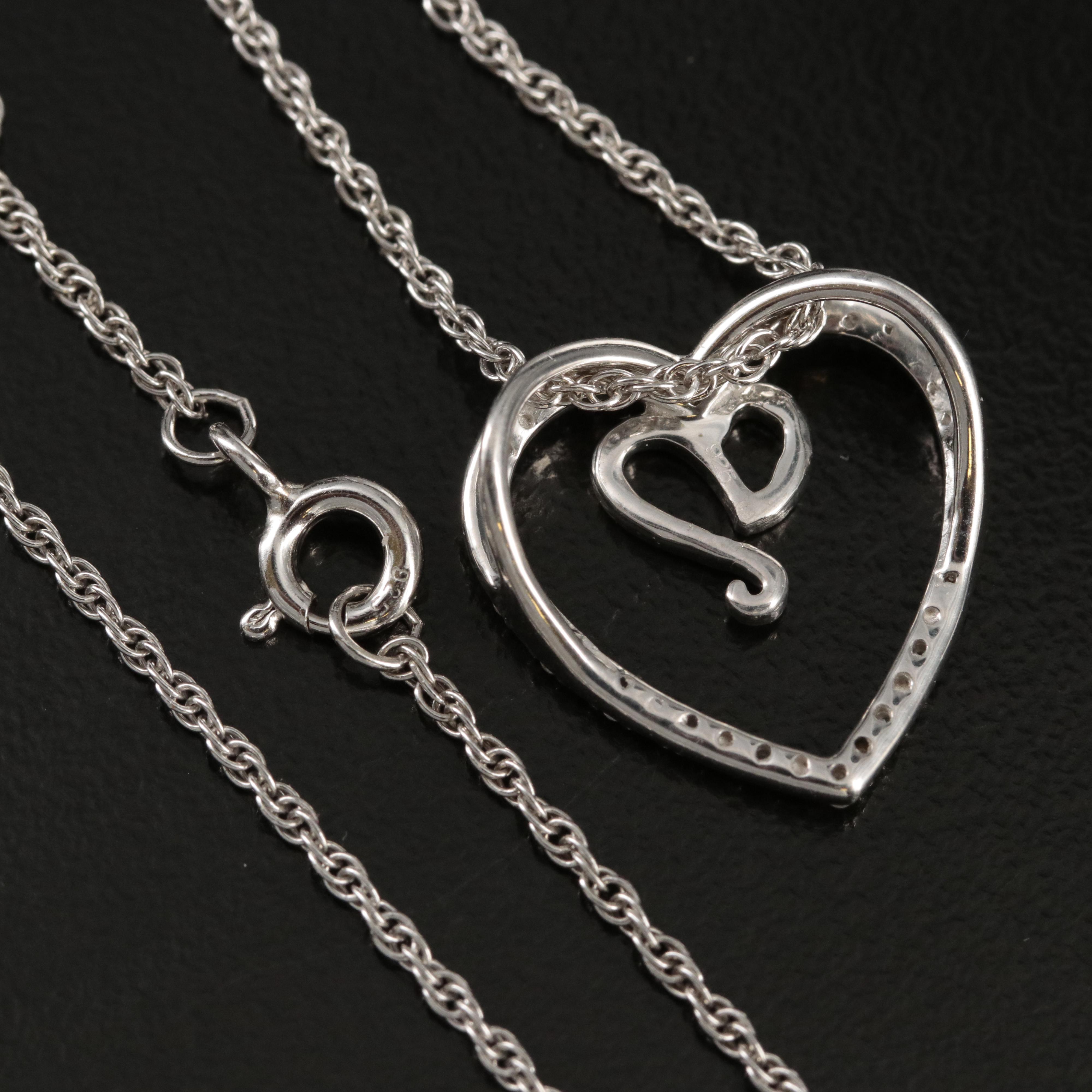 Sterling Diamond Heart Pendant Necklace