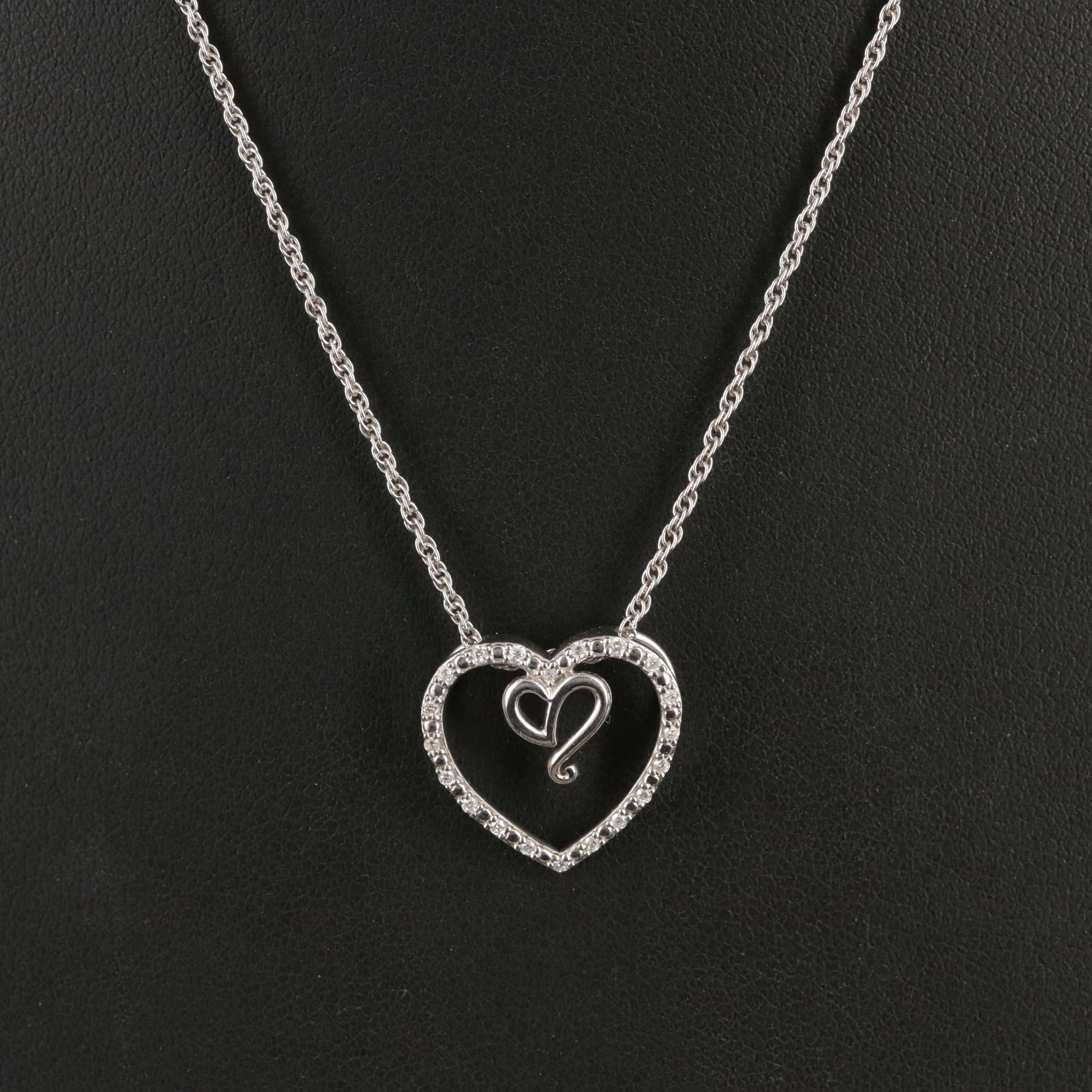 Sterling Diamond Heart Pendant Necklace