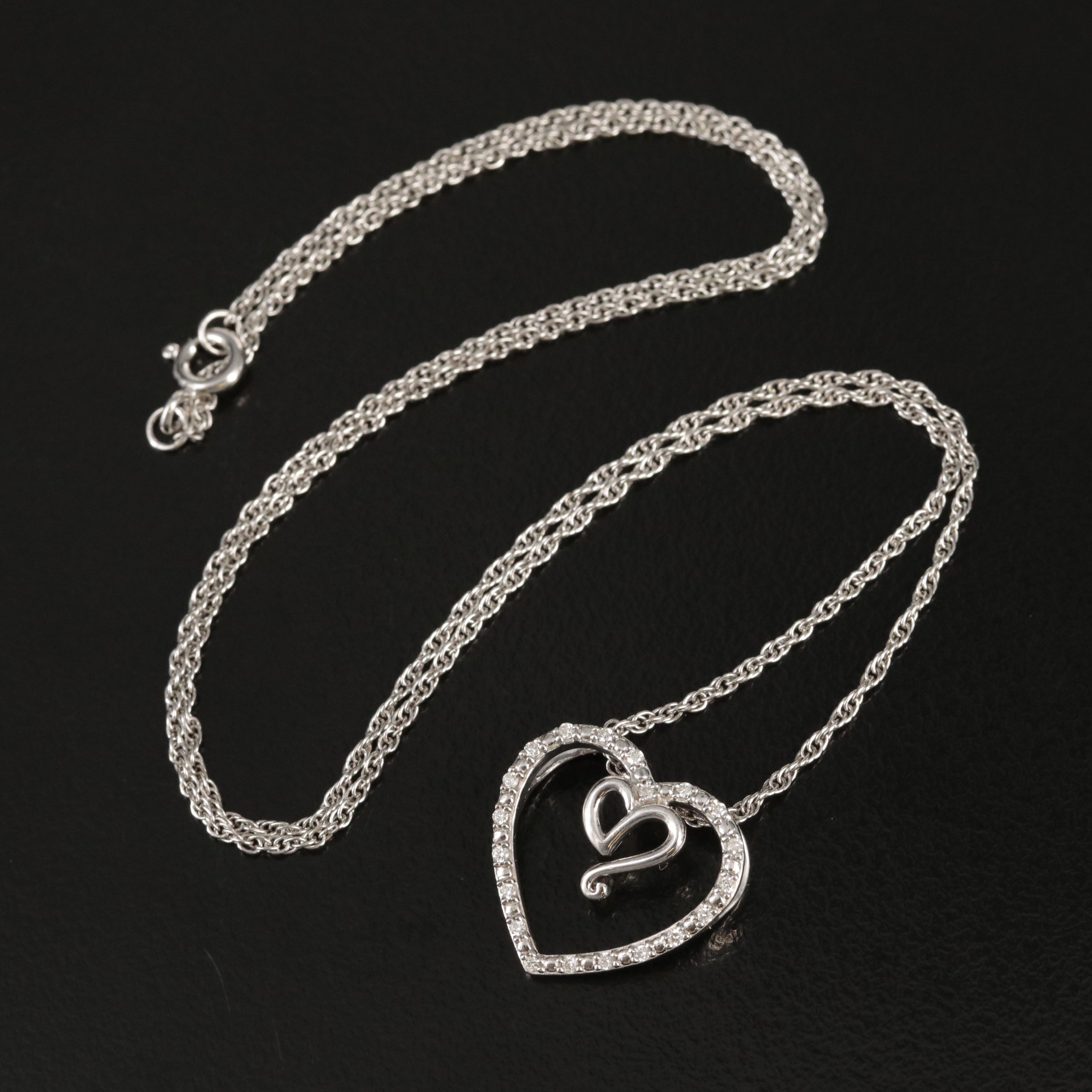 Sterling Diamond Heart Pendant Necklace