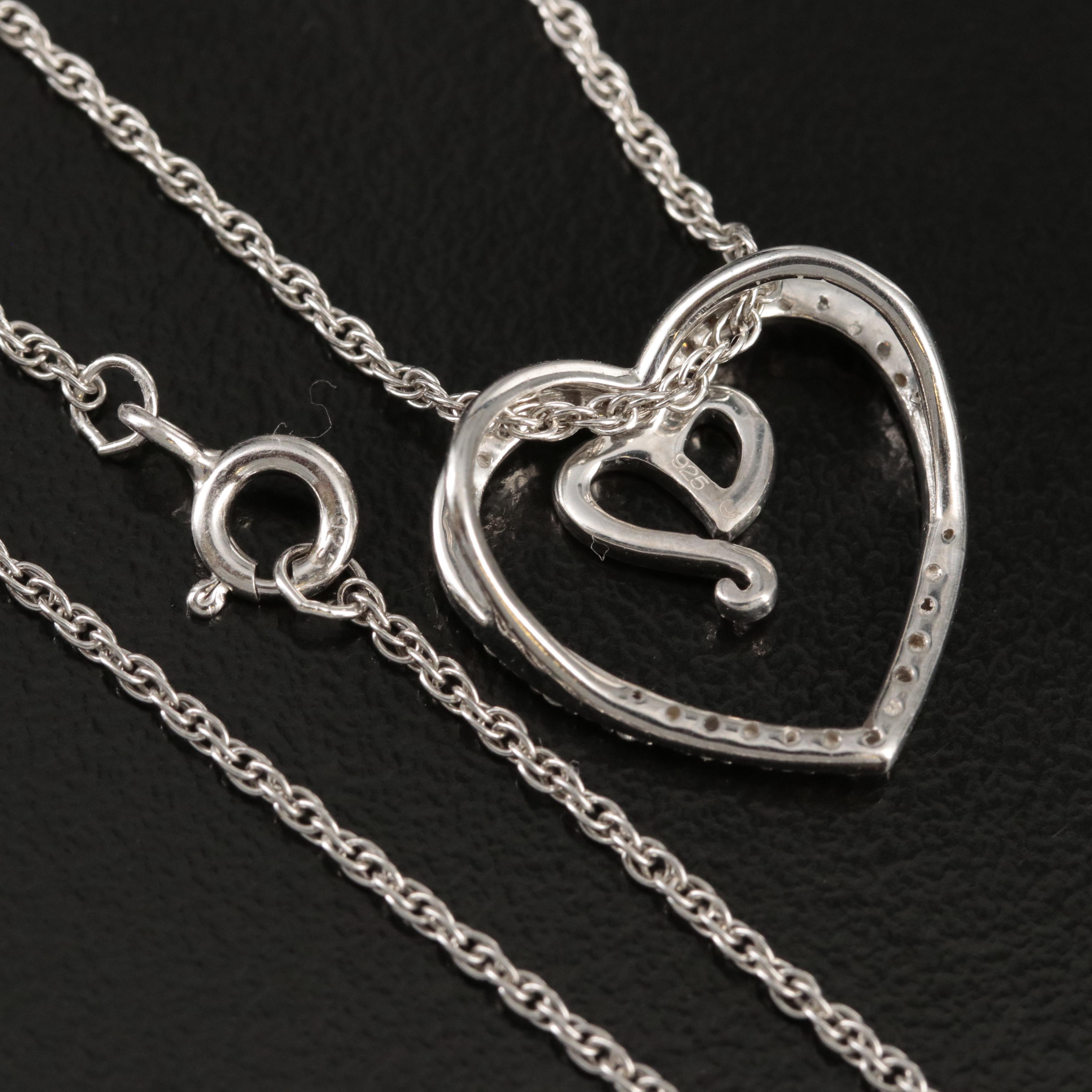 Sterling Diamond Heart Pendant Necklace