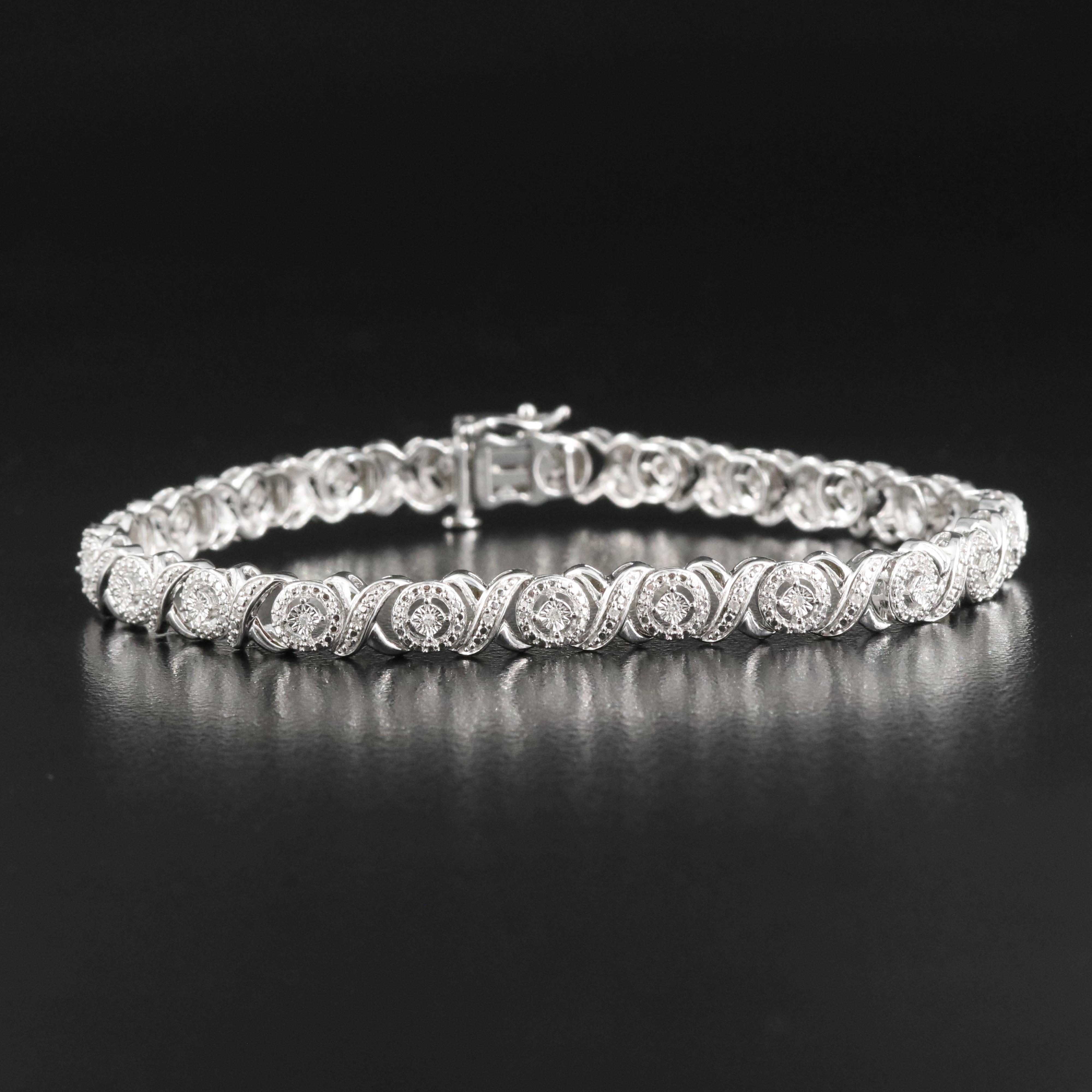 Sterling Diamond XO Link Bracelet