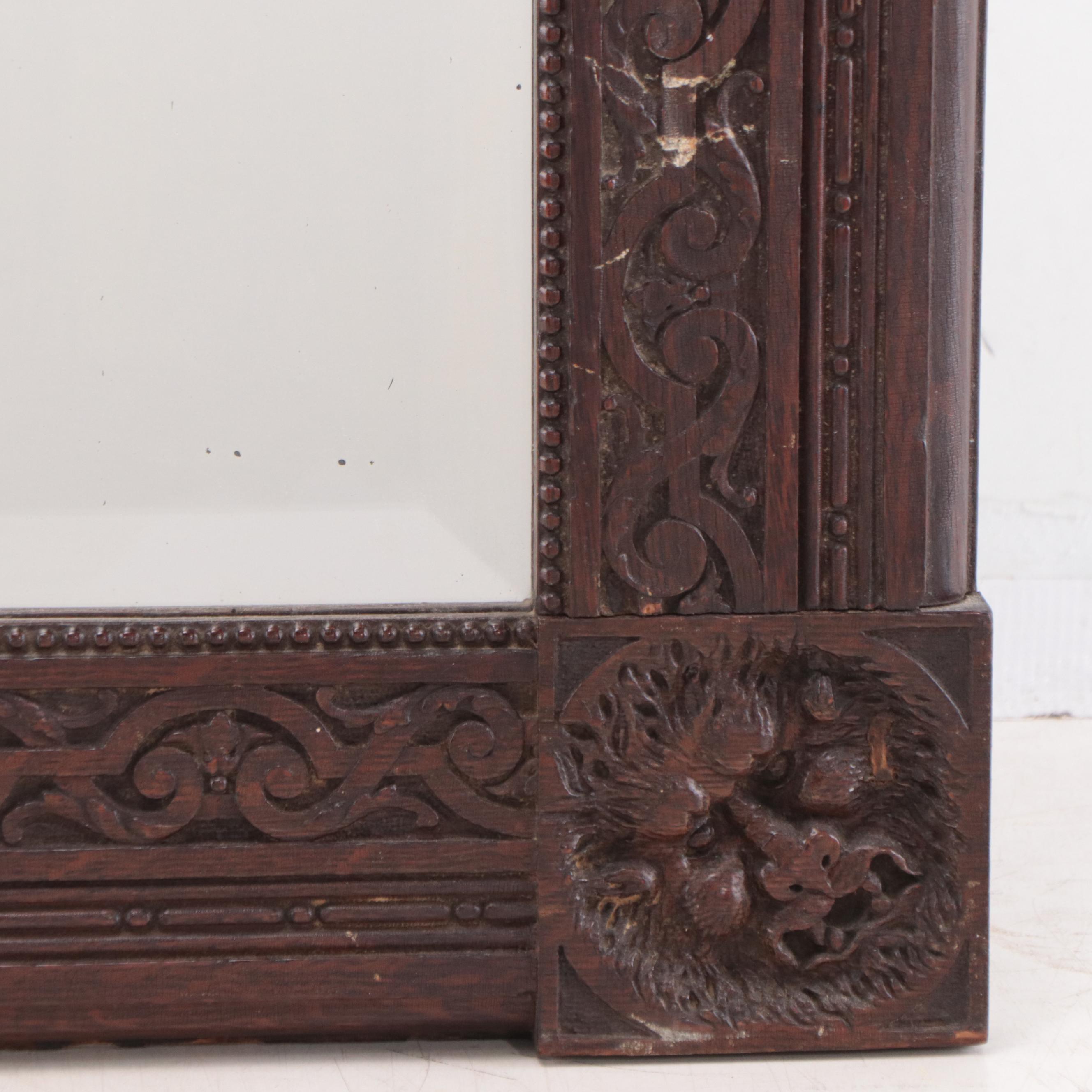 Renaissance Revival Carved Oak Wall Mirror