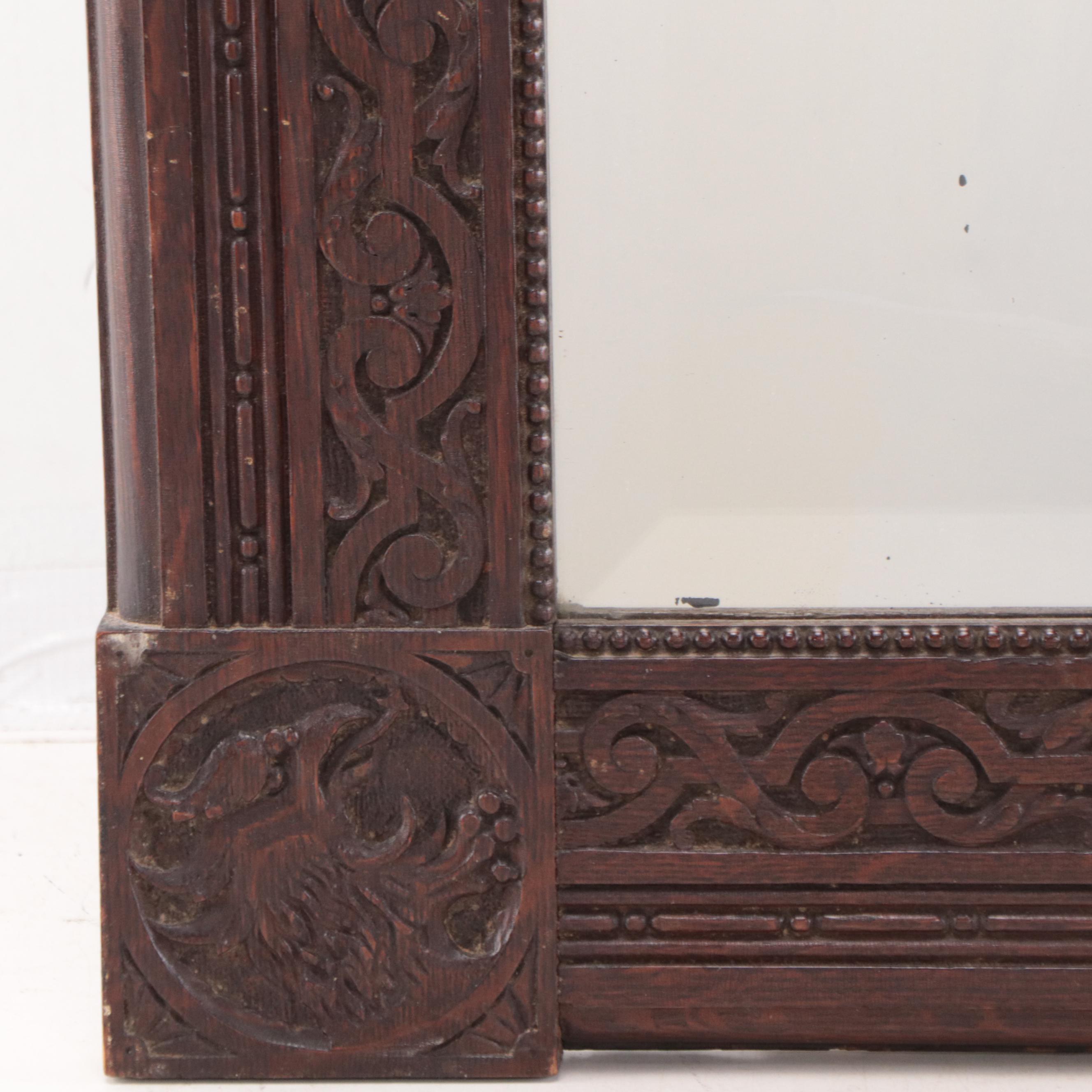 Renaissance Revival Carved Oak Wall Mirror