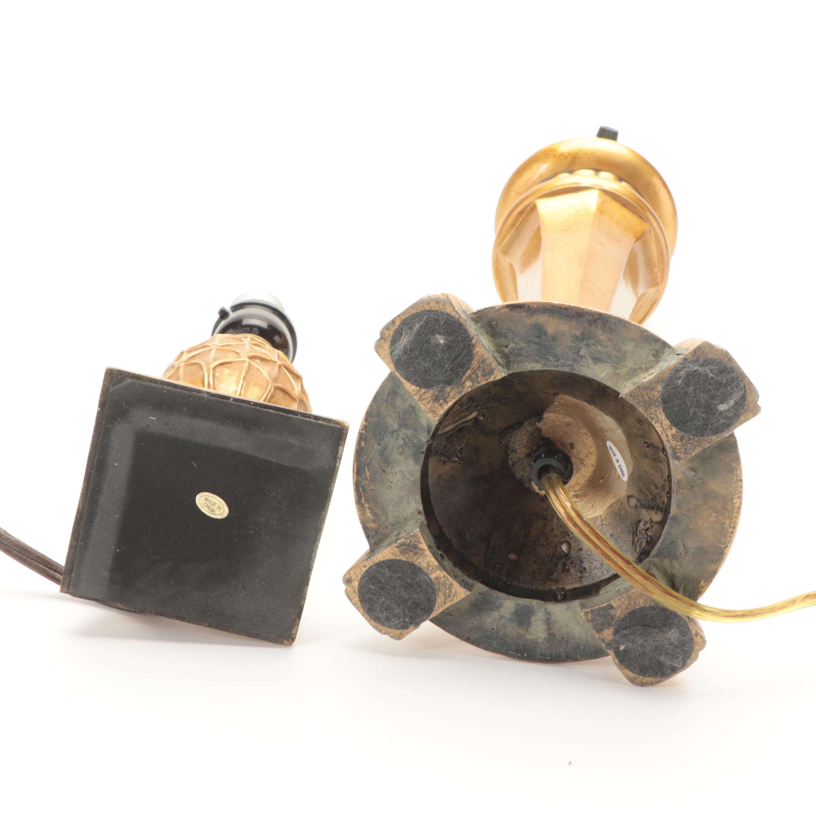 Gold Colored Artichoke and Torchiere Base Table Lamps, Contemporary