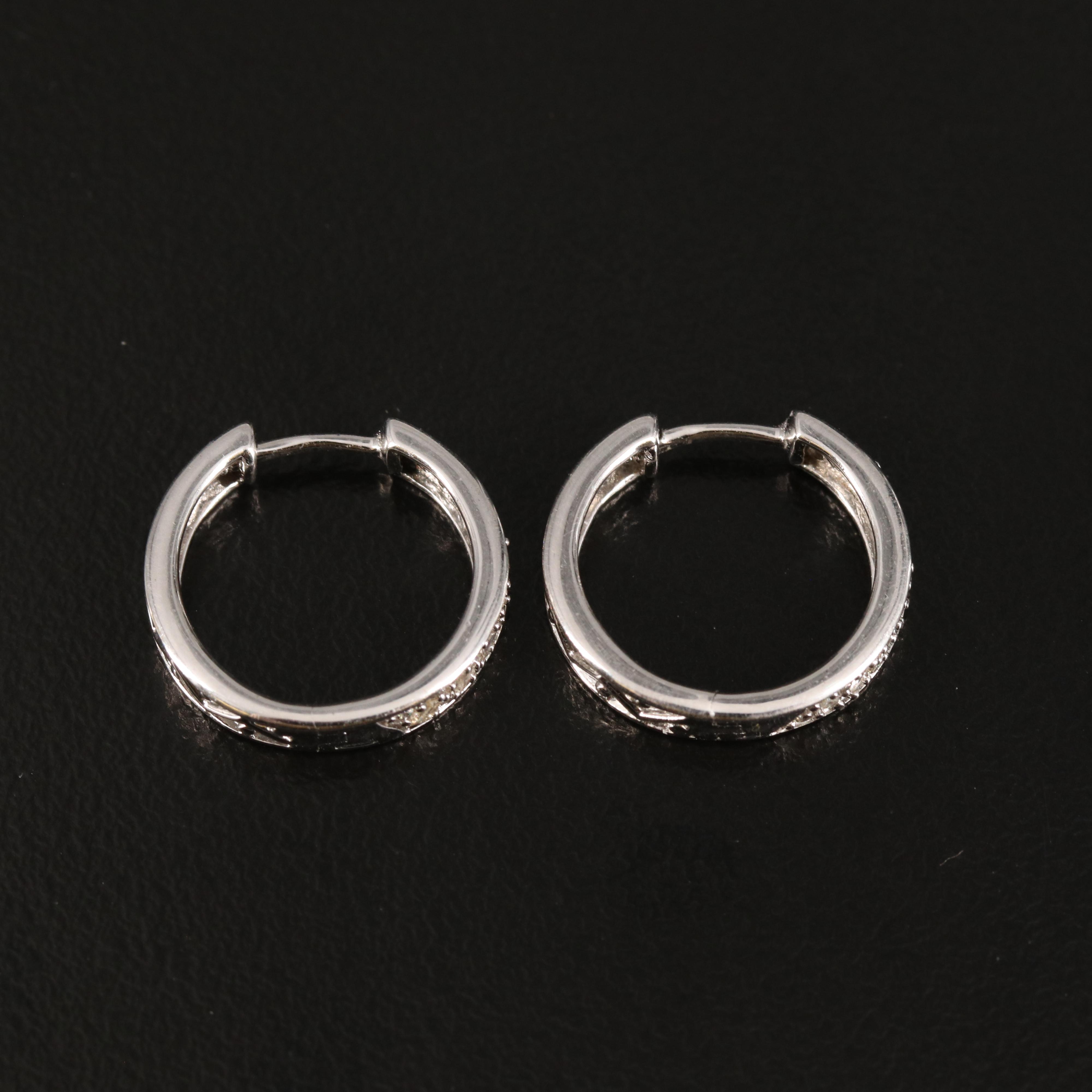 Sterling Diamond Hoop Earrings