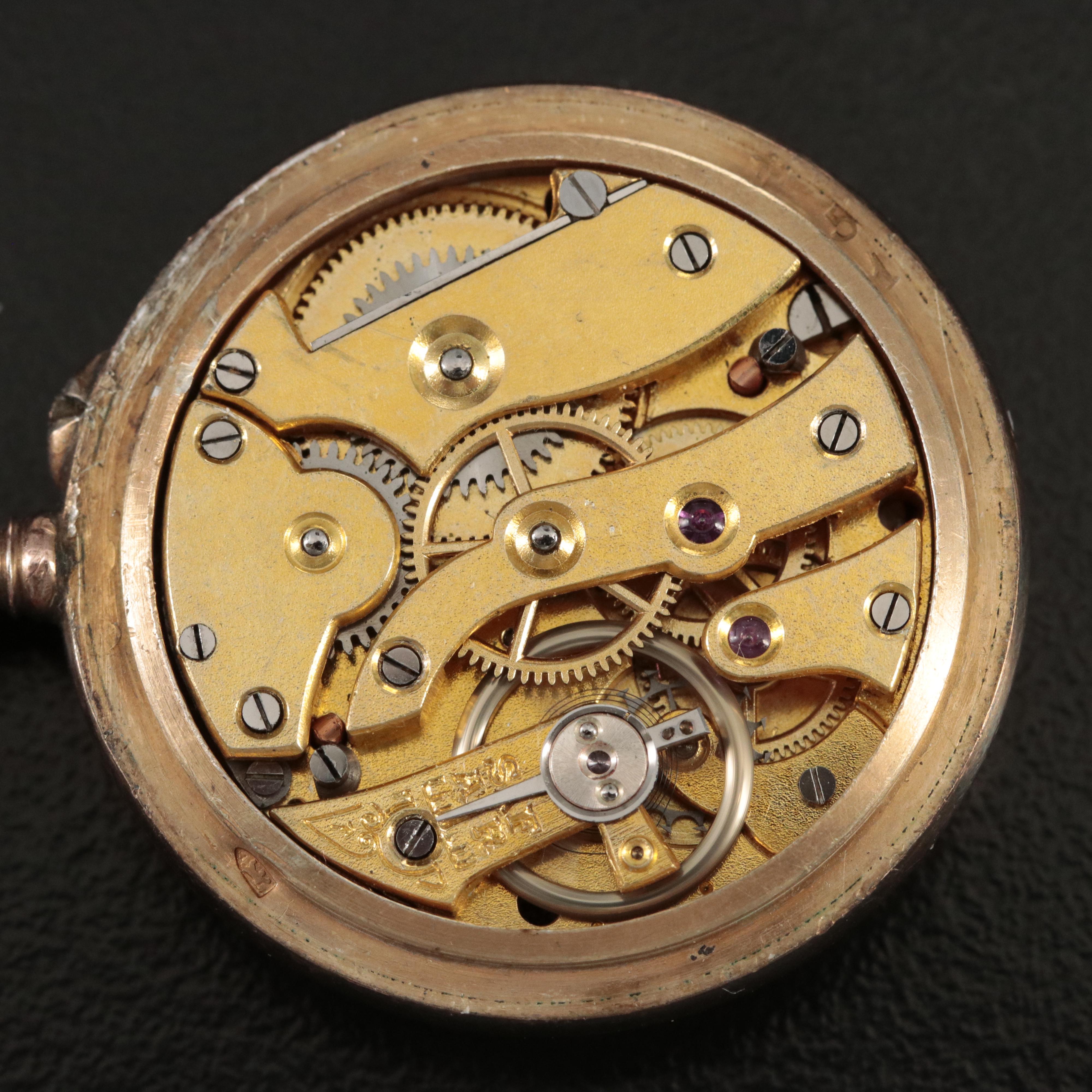 935 Silver and Enameled Ornate Small Pocket Watch