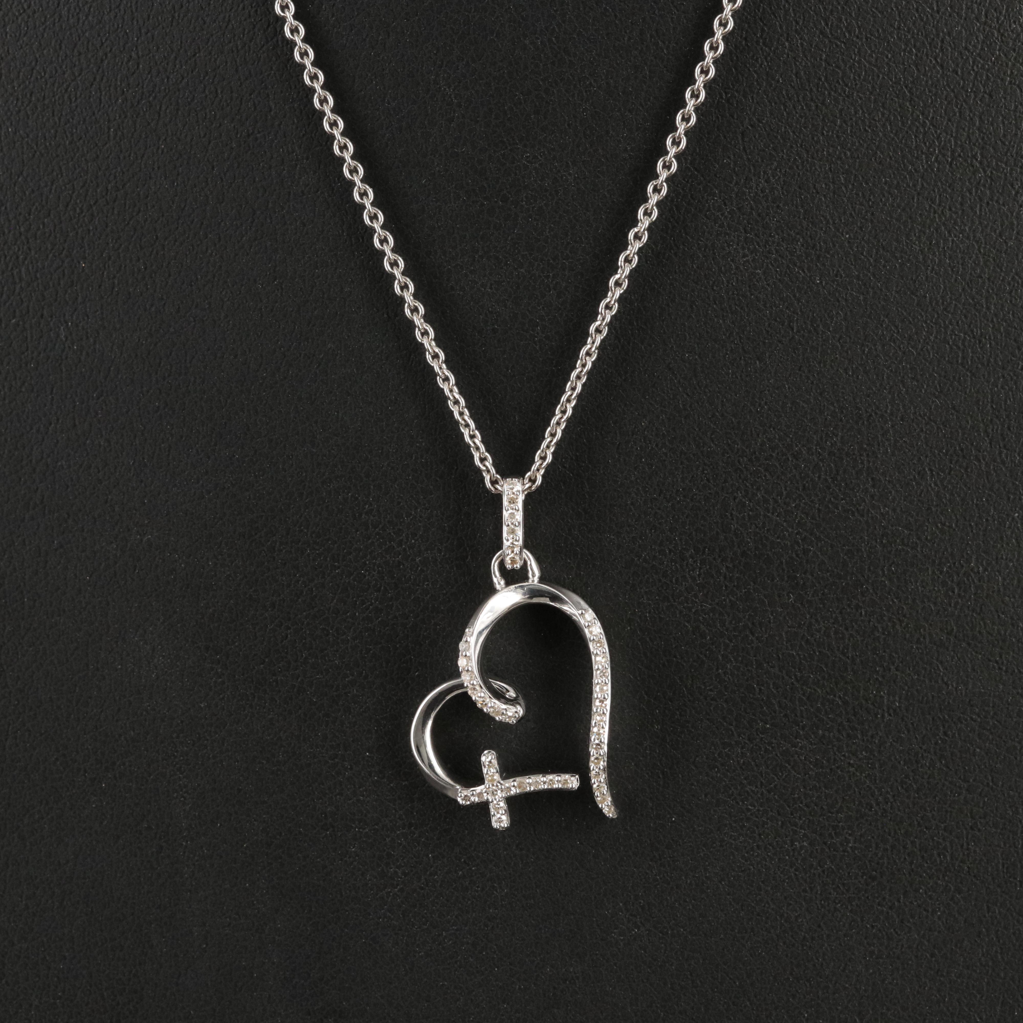 Hallmark Sterling Diamond Heart and Cross Pendant Necklace