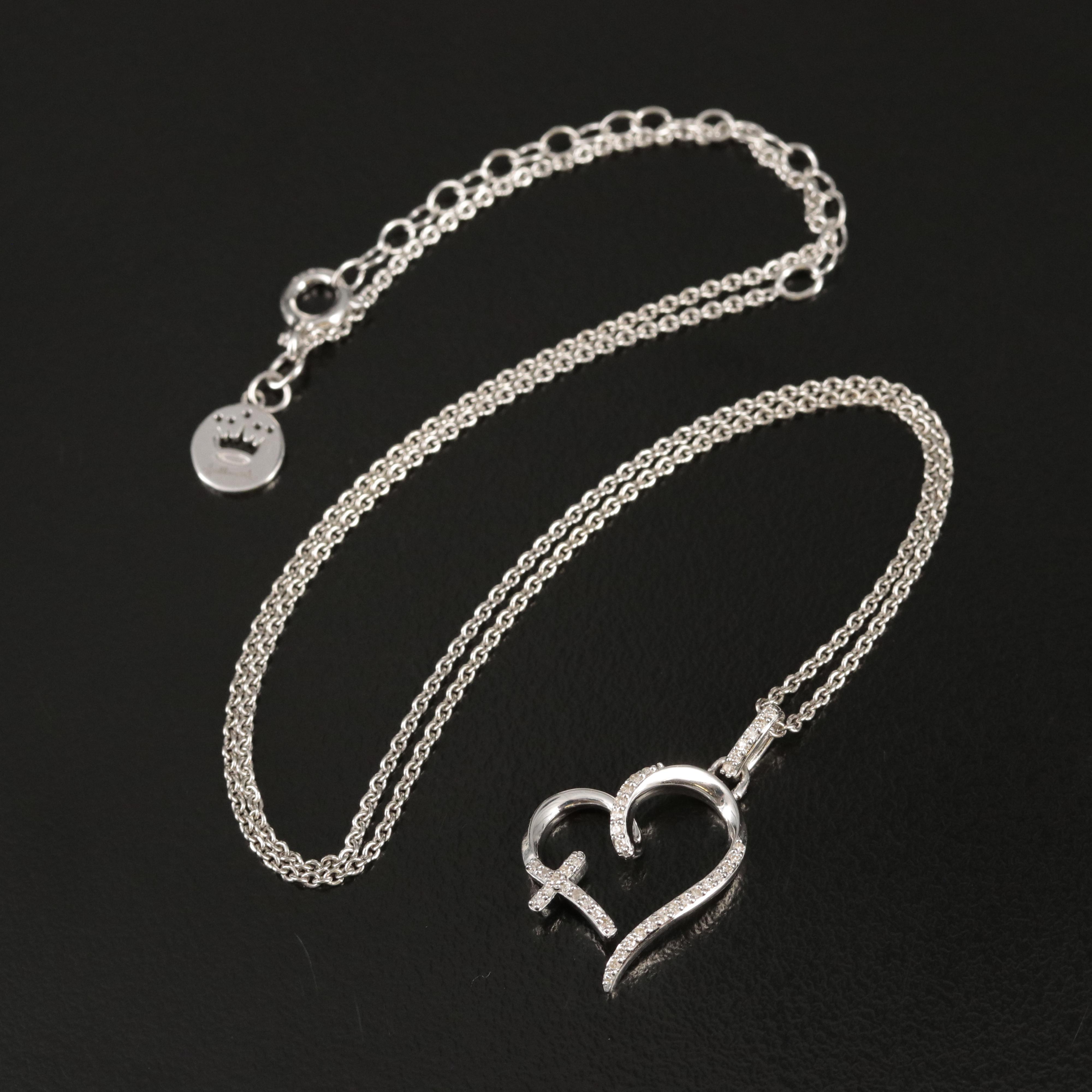 Hallmark Sterling Diamond Heart and Cross Pendant Necklace