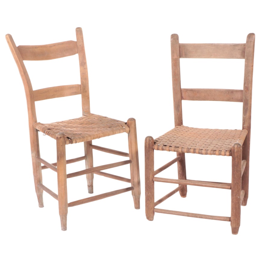 Pair of American Primtive Wood and Splint Seat Side Chairs, Probably Kentucky