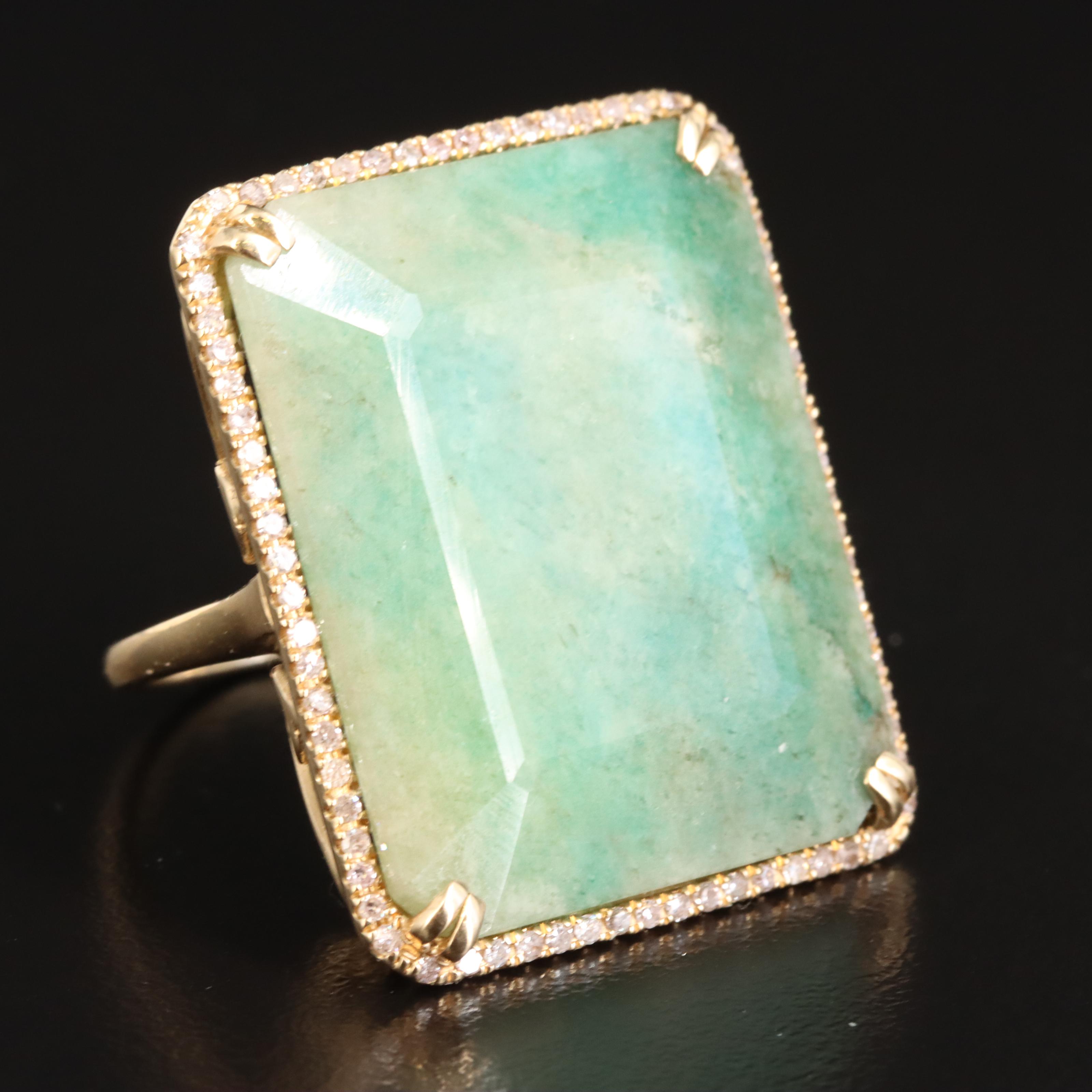 14K Beryl and Diamond Ring