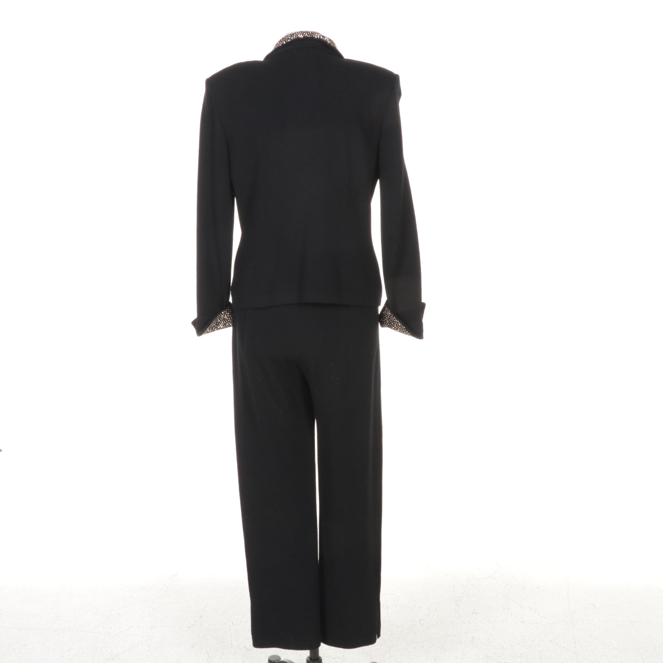 St. John Evening Knit Pantsuit with Embellished Zipper-Front Jacket