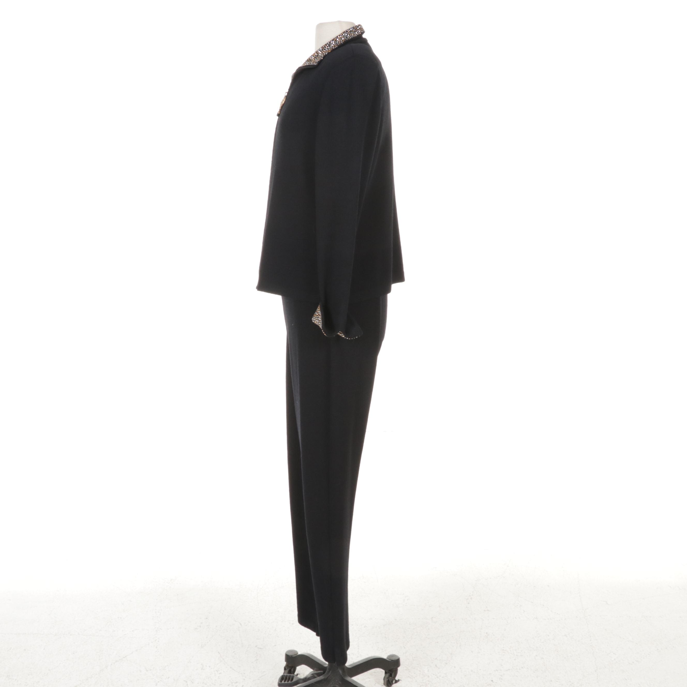 St. John Evening Knit Pantsuit with Embellished Zipper-Front Jacket