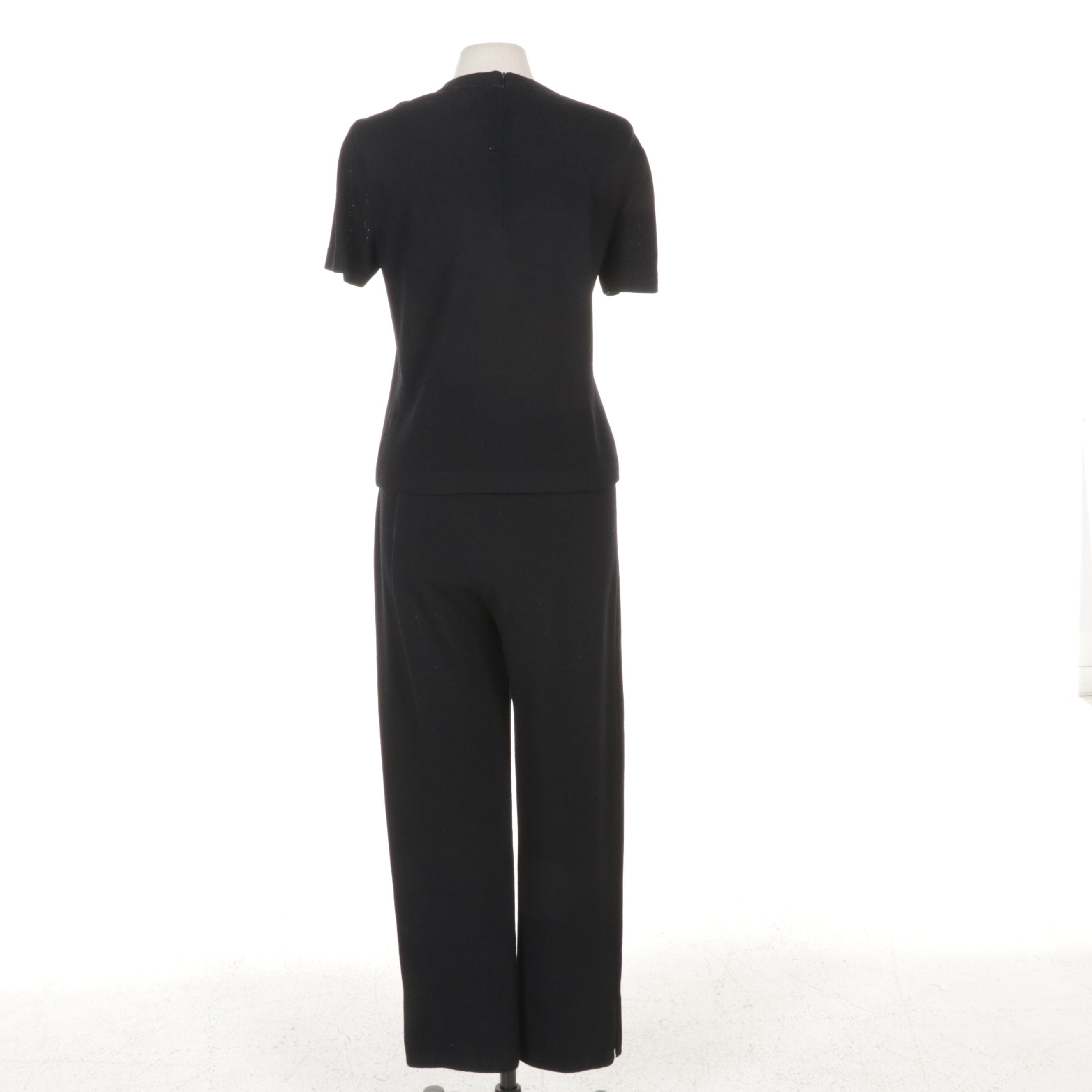 St. John Evening Knit Pantsuit with Embellished Zipper-Front Jacket