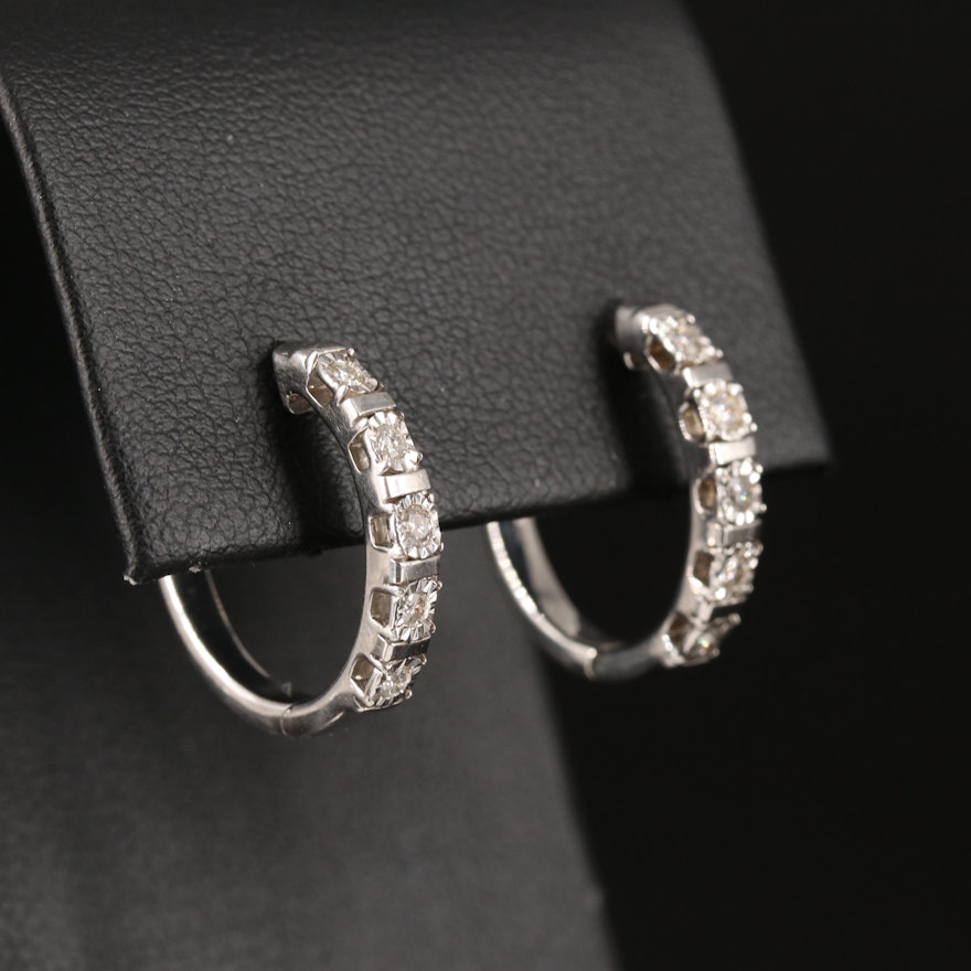 Sterling Diamond Hoop Earrings