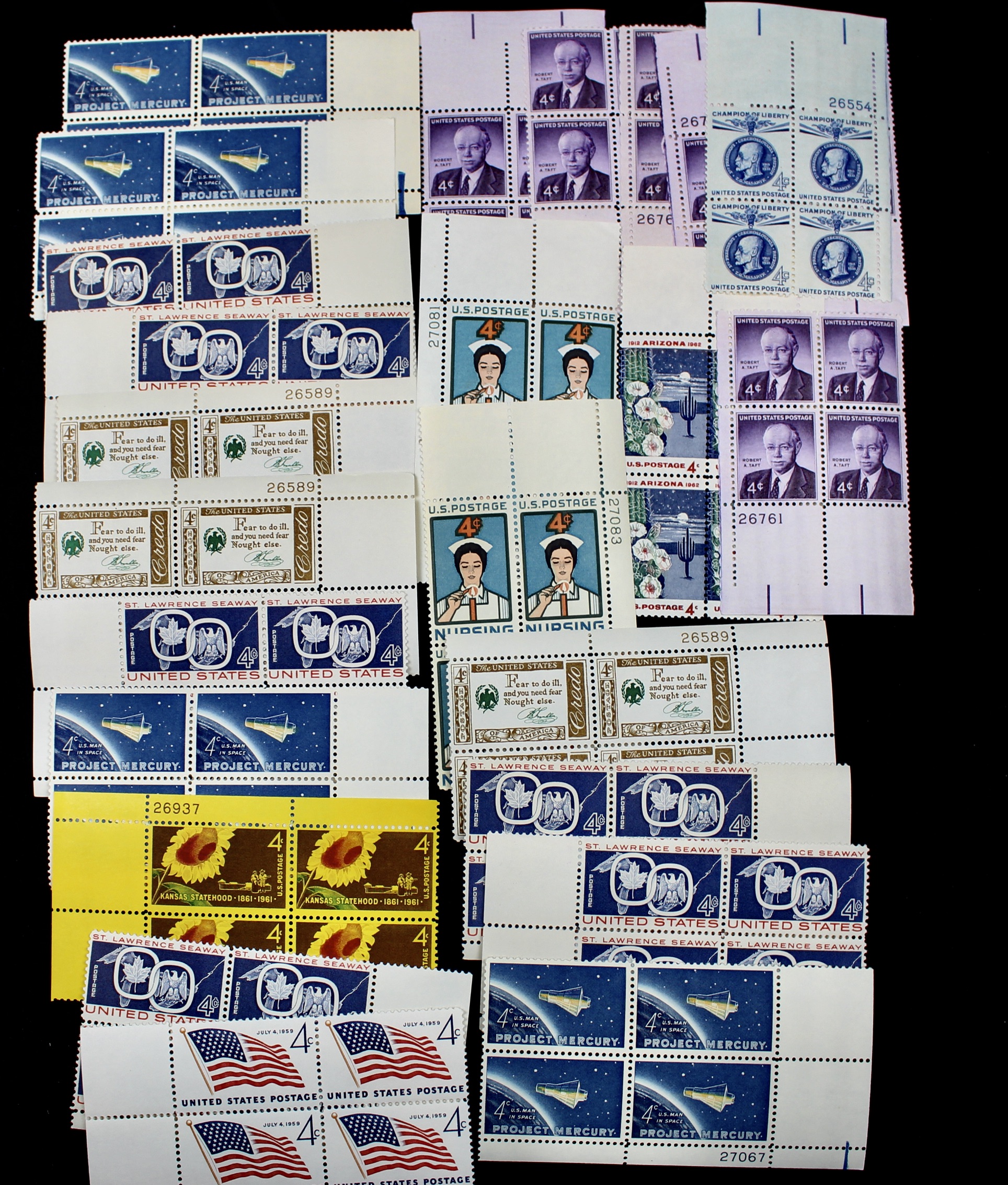 1,000 4-Cent Postage Stamp Plate Blocks, 1950s