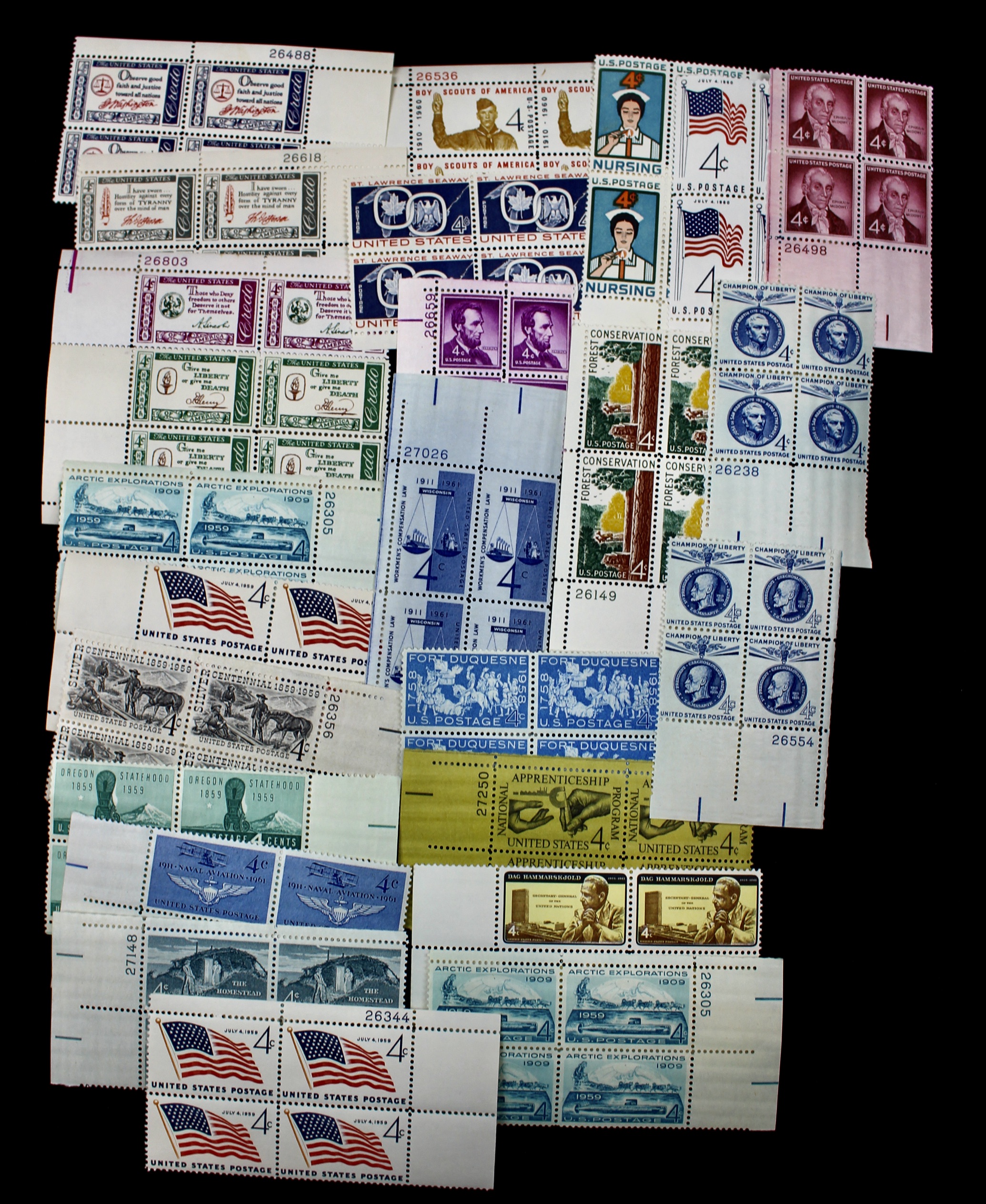 1,000 4-Cent Postage Stamp Plate Blocks, 1950s