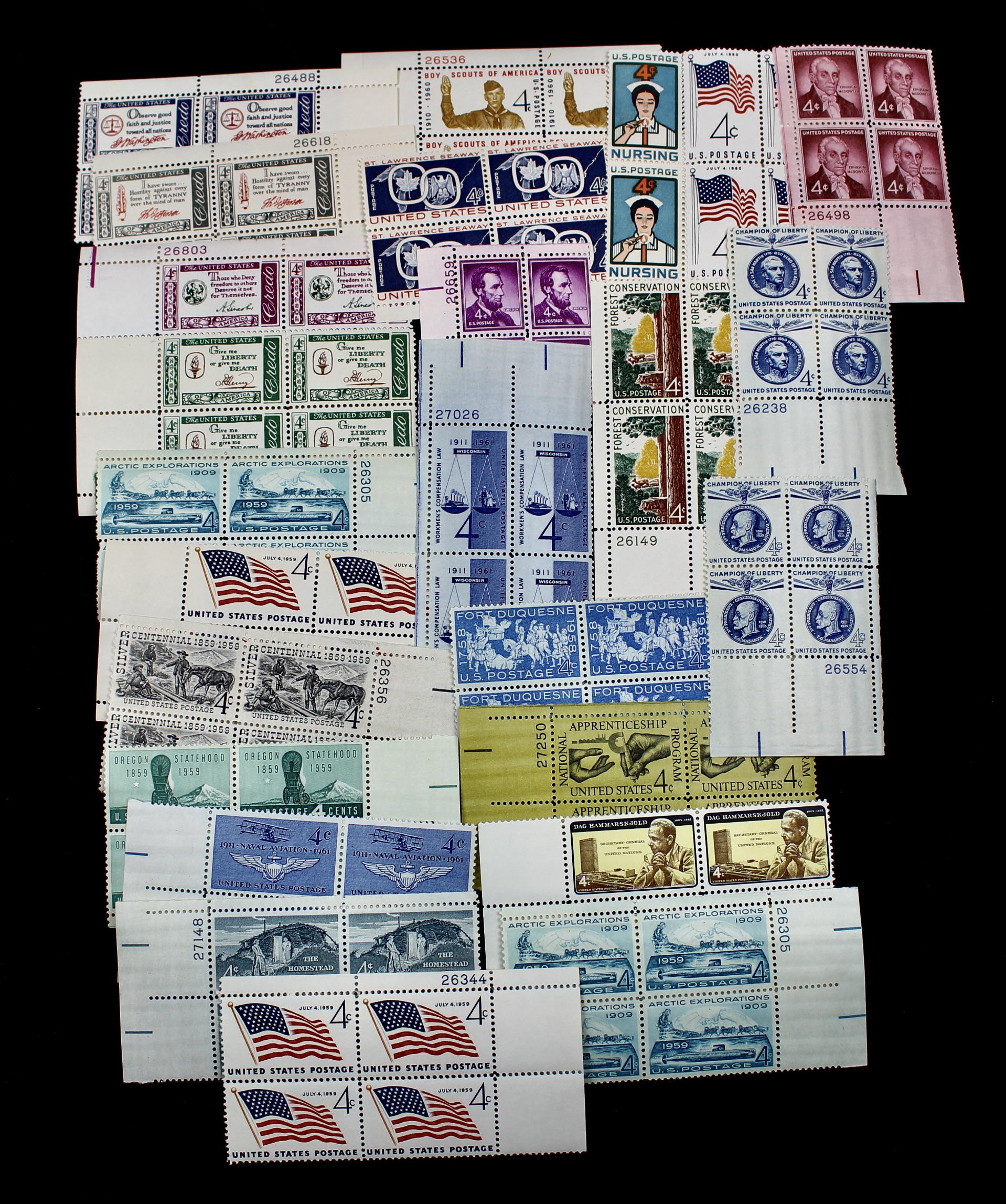 1,000 4-Cent Postage Stamp Plate Blocks, 1950s