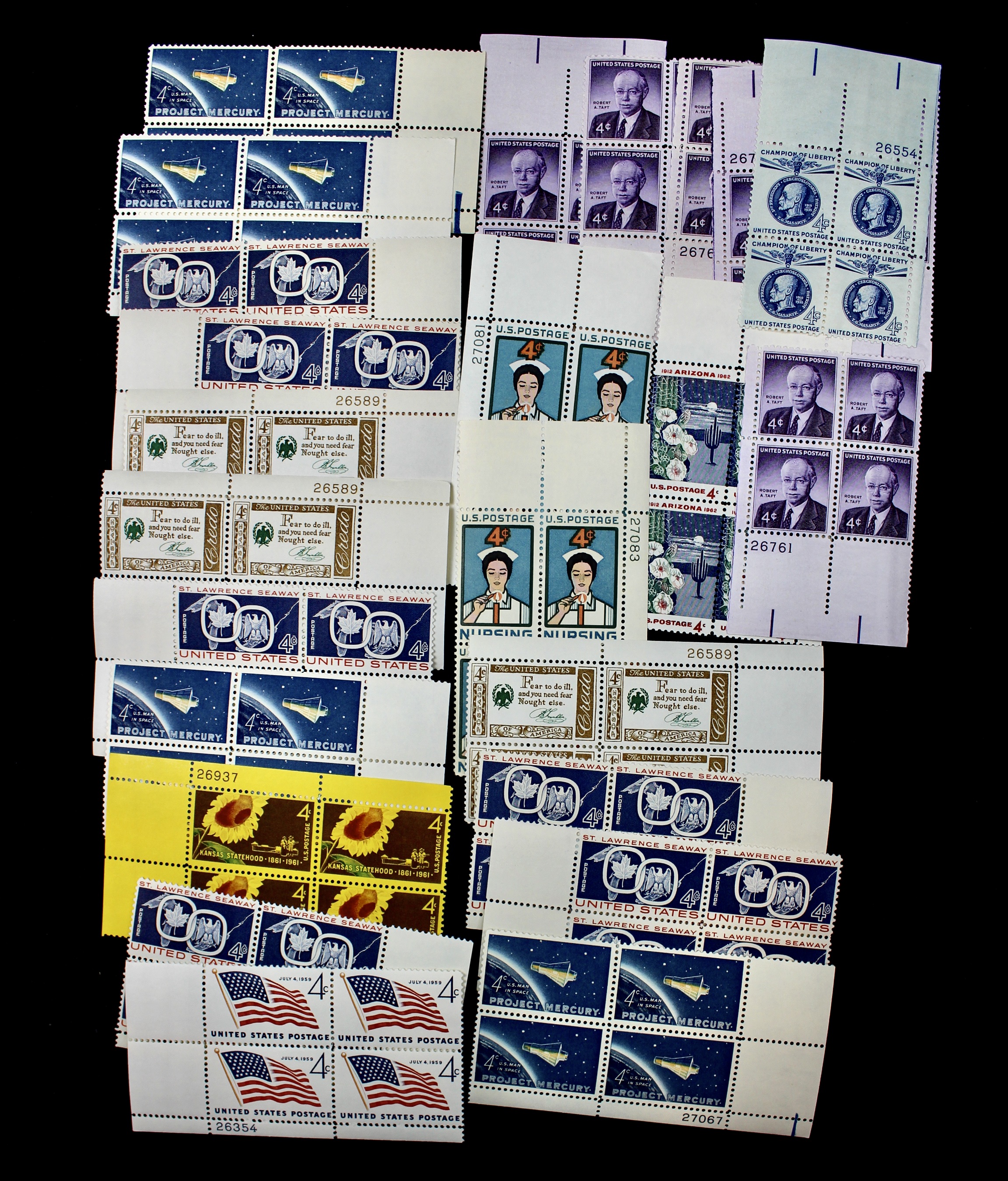 1,000 4-Cent Postage Stamp Plate Blocks, 1950s